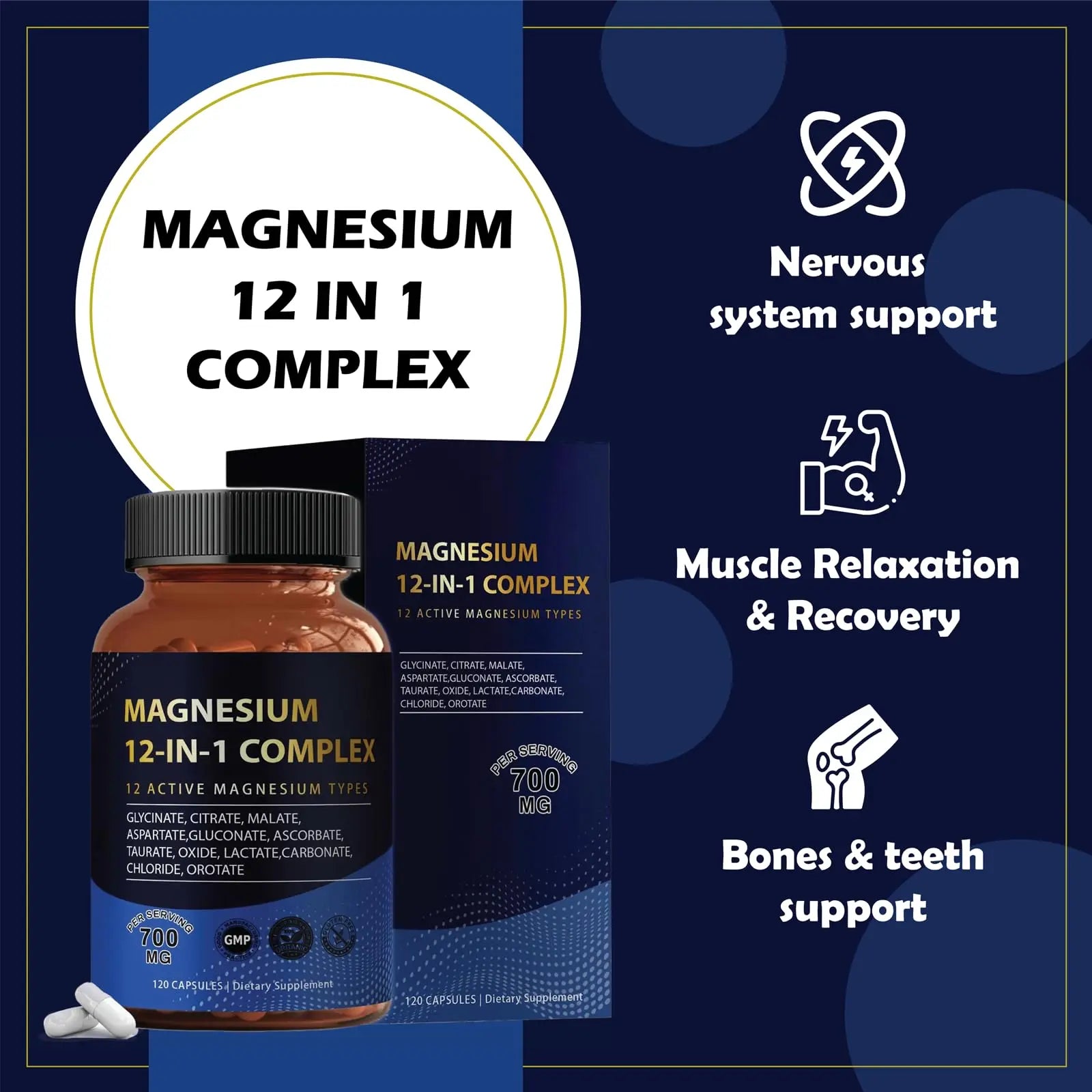 Puravita Magnesium Complex 700mg 12 in 1 Magnesium Supplement with Glycinate, Citrate, Malate & More | Easy Absorption, Energy Support, Vegan & Non-GMO | 120 Capsules (1pc) YPRYPR Au supplements