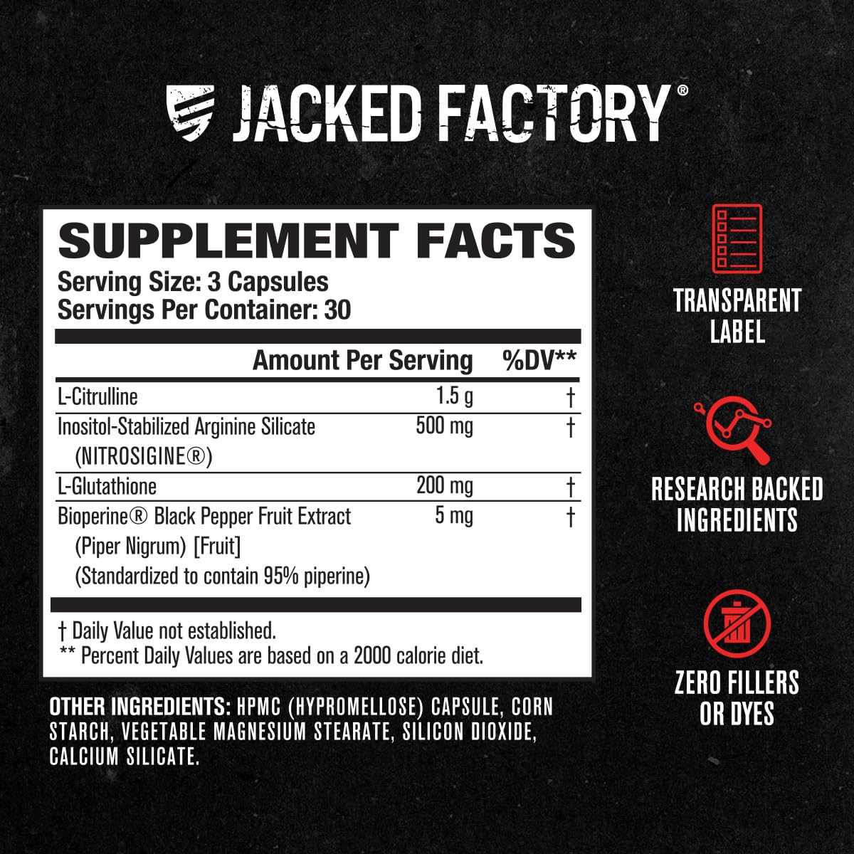 Jacked Factory N.O. XT Nitric Oxide Supplements for Men w/Nitrosigine L Arginine L Citrulline Supplement for Muscle Pumps & Vascularity - Pre Workout Nitric Oxide Booster & Muscle Builder - 90 Caps Jacked Factory Au supplements