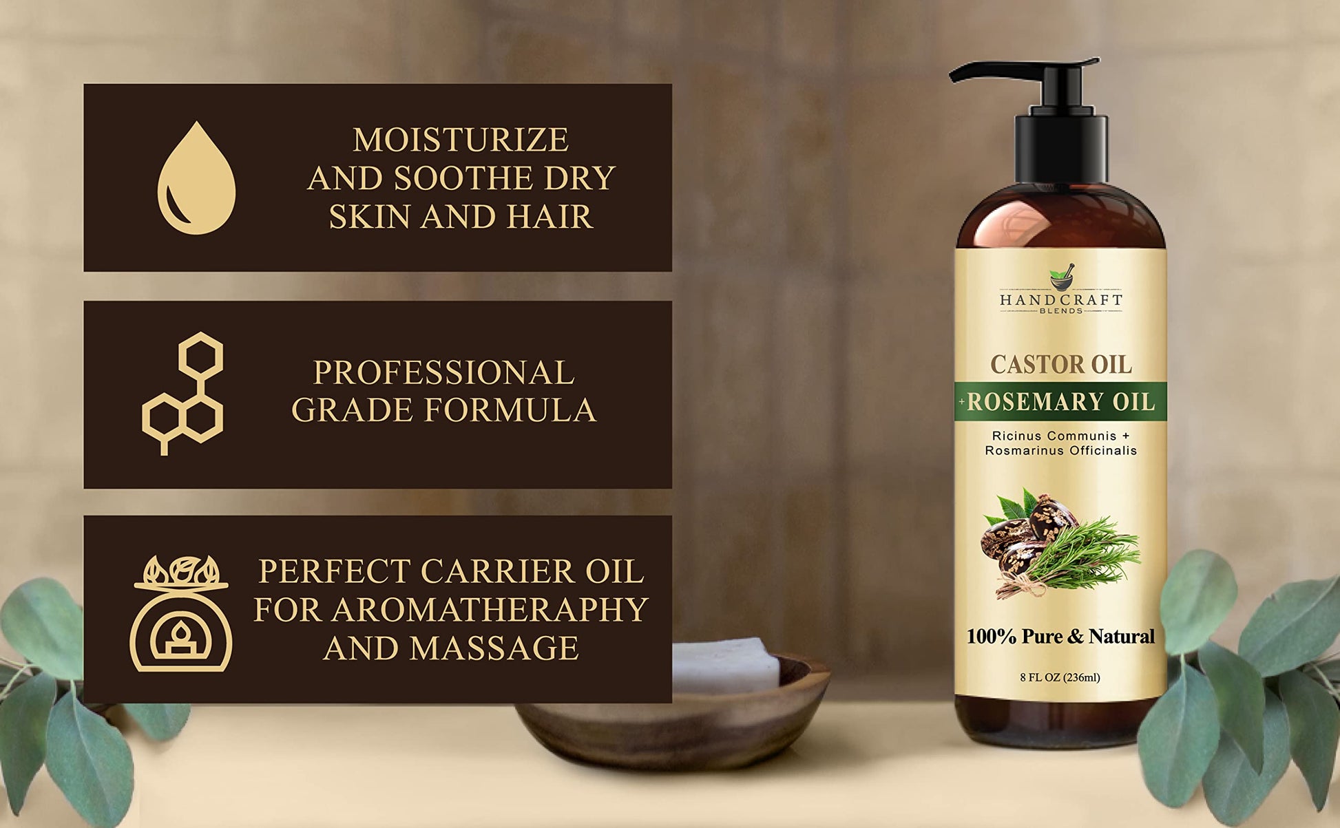 Handcraft Blends Castor Oil with Rosemary Oil for Hair Growth, Eyelashes, Eyebrows Handcraft Blends Au supplements
