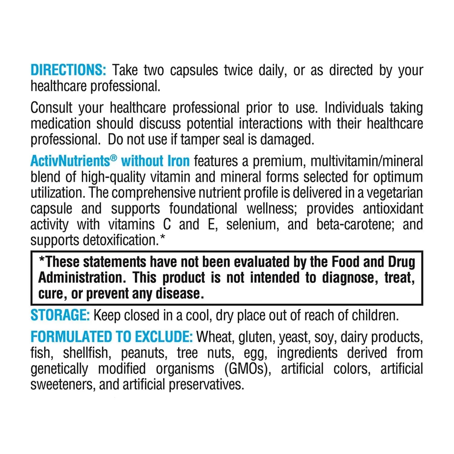 XYMOGEN ActivNutrients Without Iron - Multivitamin Multimineral for Wellness, Immune, Energy and Mood Support XYMOGEN Au supplements