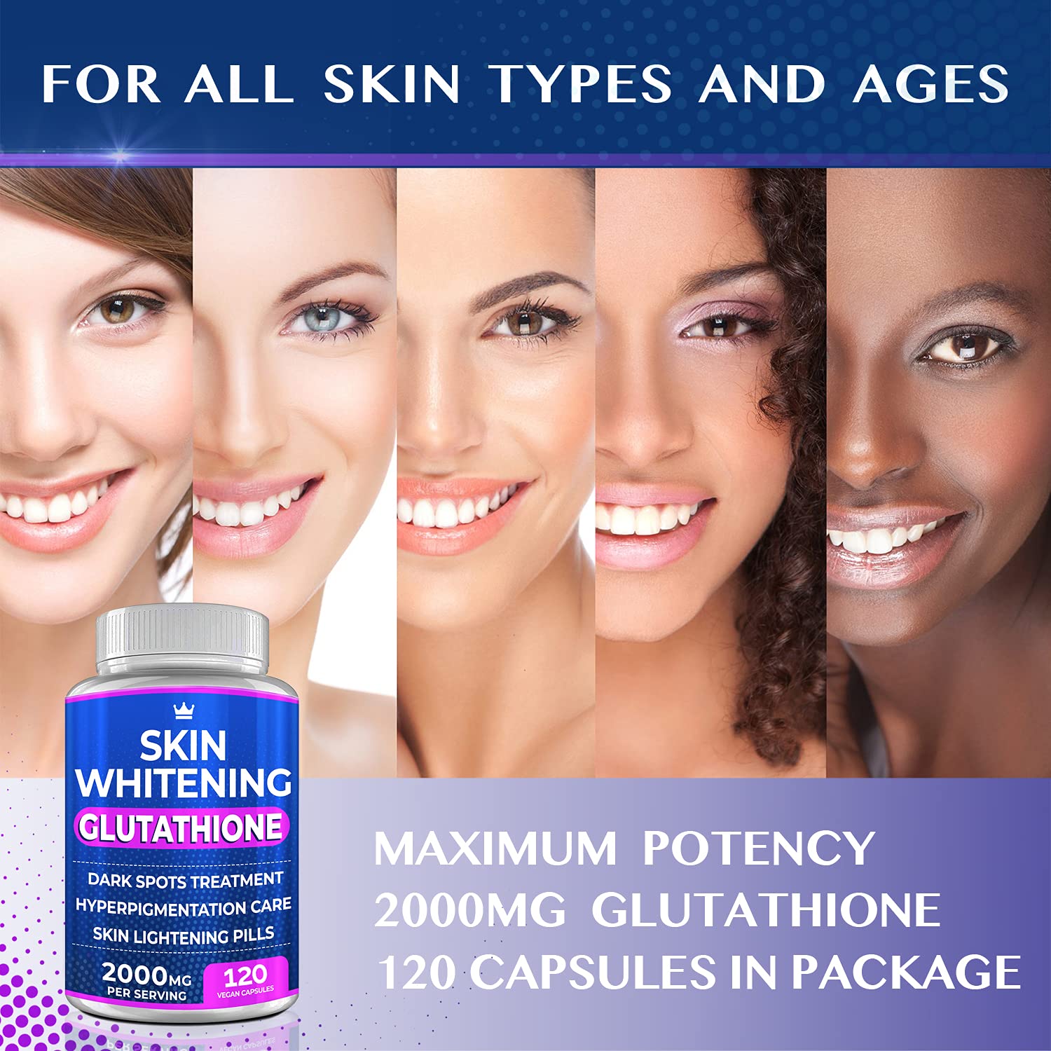 Glutathione Whitening Pills - 120 Capsules 2000mg Glutathione - Effective Skin Lightening NORTHERN CROWN COSMETICS Au supplements