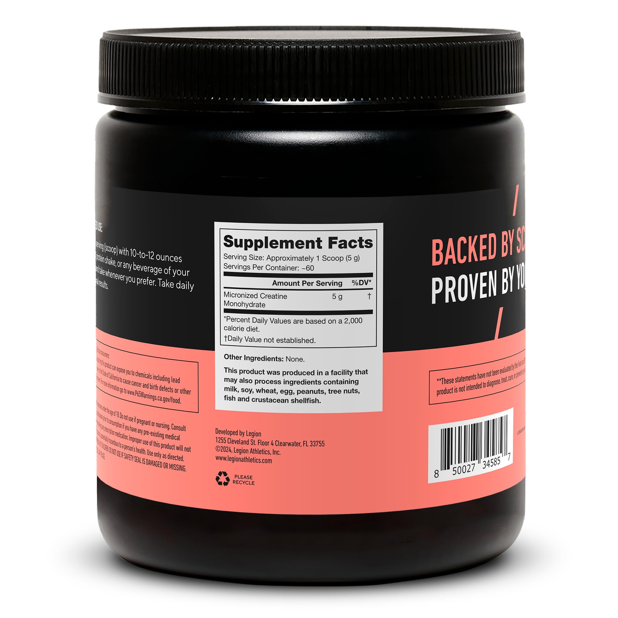 LEGION Micronized Creatine Monohydrate Supplement - Clean Creatine Powder for Muscle Gain & Post Workout Recovery - Micronized Creatine Supplement for Maximum Absorption (60 Servings, Unflavored) LEGION Au supplements