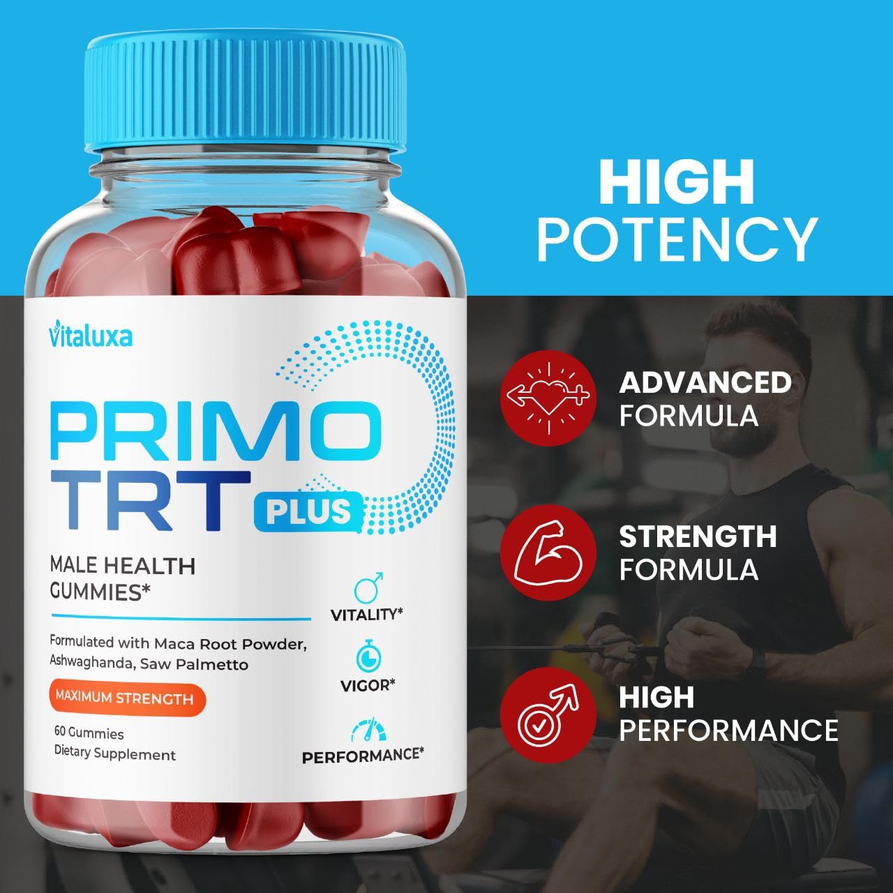 (2 Pack) Primo TRT Gummies, Primo TRT Advanced Performance Blend Supplement, PrimoTRT Try Prime Gomitas Maximum Strength for Males Support for Overall Health Wellness All Natural Ingredients (120 Ct) Vitaluxa Au supplements
