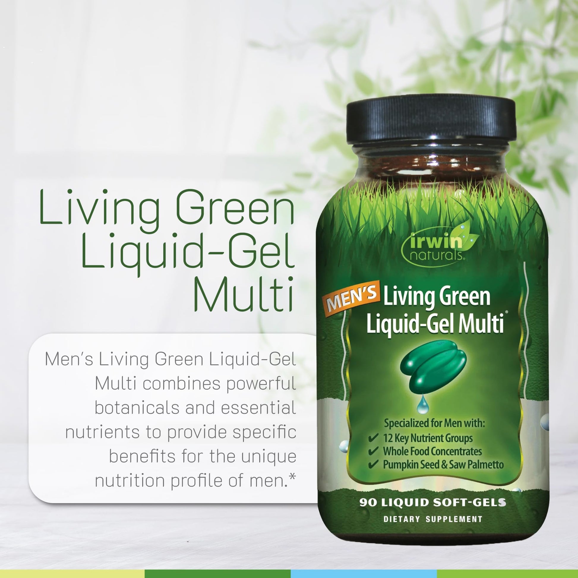 Irwin Naturals Men's Living Green Liquid-Gel Multi - 70 Essential Nutrients, Full-Spectrum Vitamin Supplements for Men, Wholefood Blend - Promotes Brain & Adrenal Support - 120 Soft-Gels (3 Pack) Irwin Naturals Au supplements