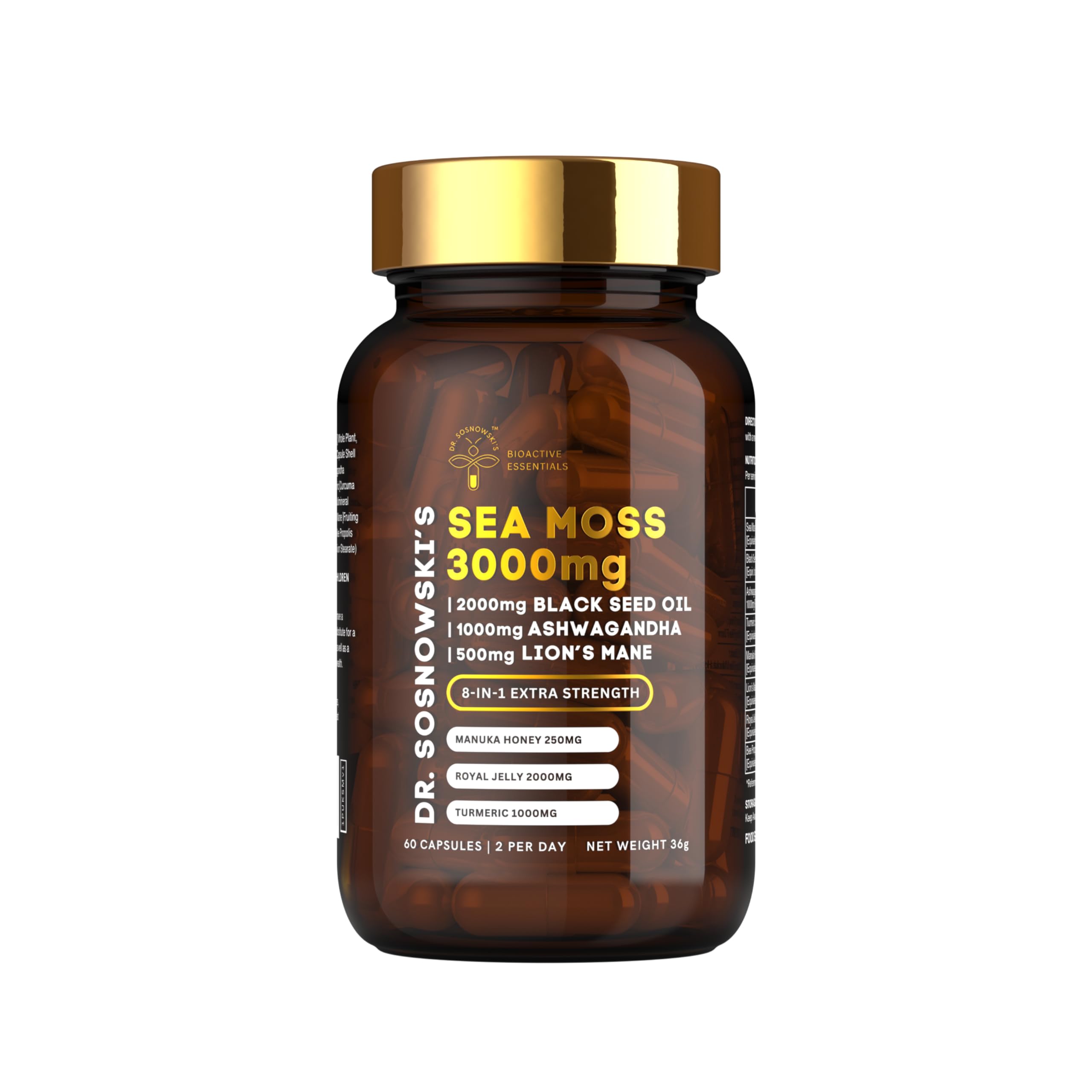 Dr Sosnowski's BioActive Sea Moss | 8-in-1 Formula Enriched with Black Seed, Ashwagandha, Turmeric, Manuka Honey, Lion's Mane, Royal Jelly, Bee Propolis Extract | 60 Capsules Dr Sosnowski's Au supplements
