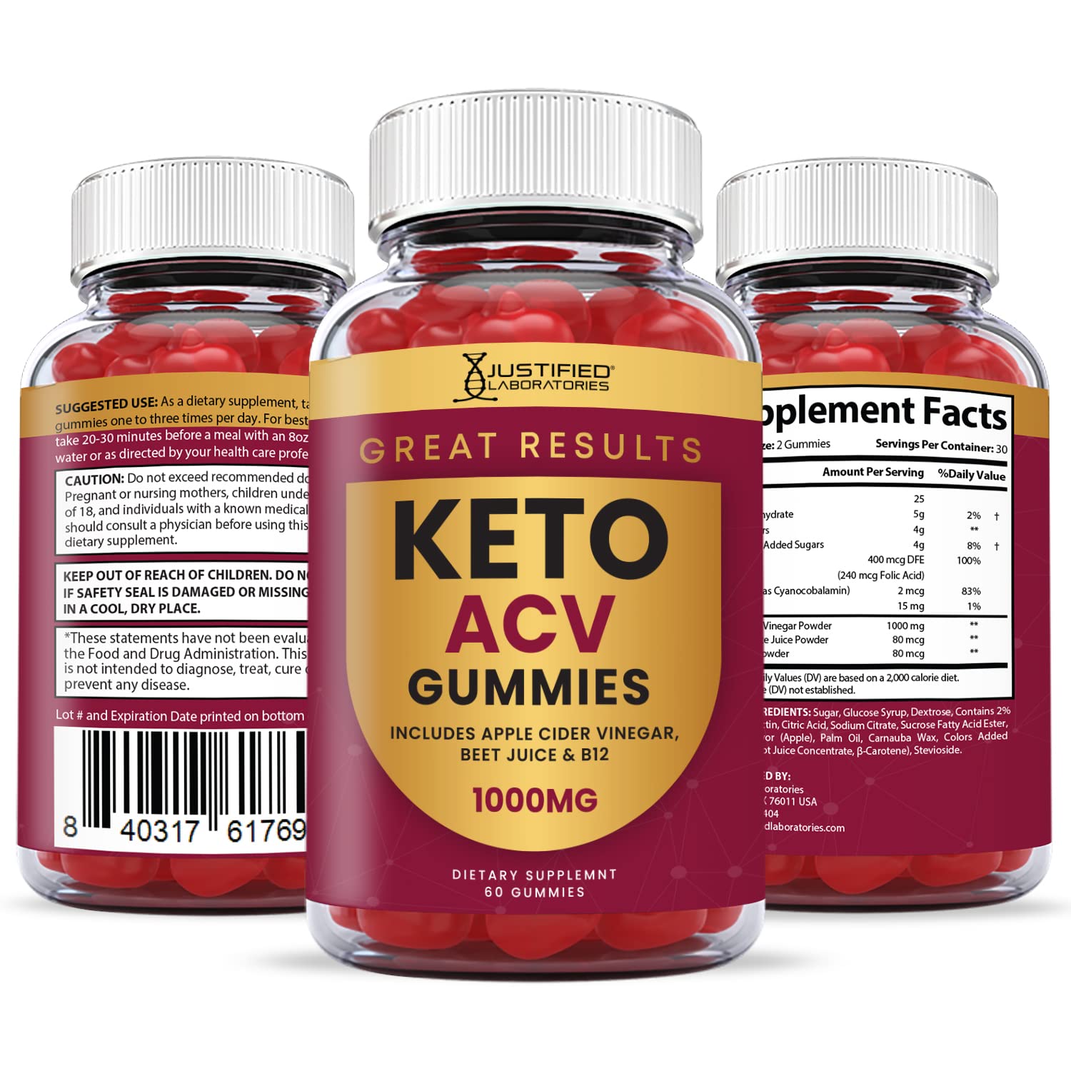 Justified Laboratories (10 Pack) Great Results Keto ACV Gummies 1000MG Justified Laboratories Au supplements