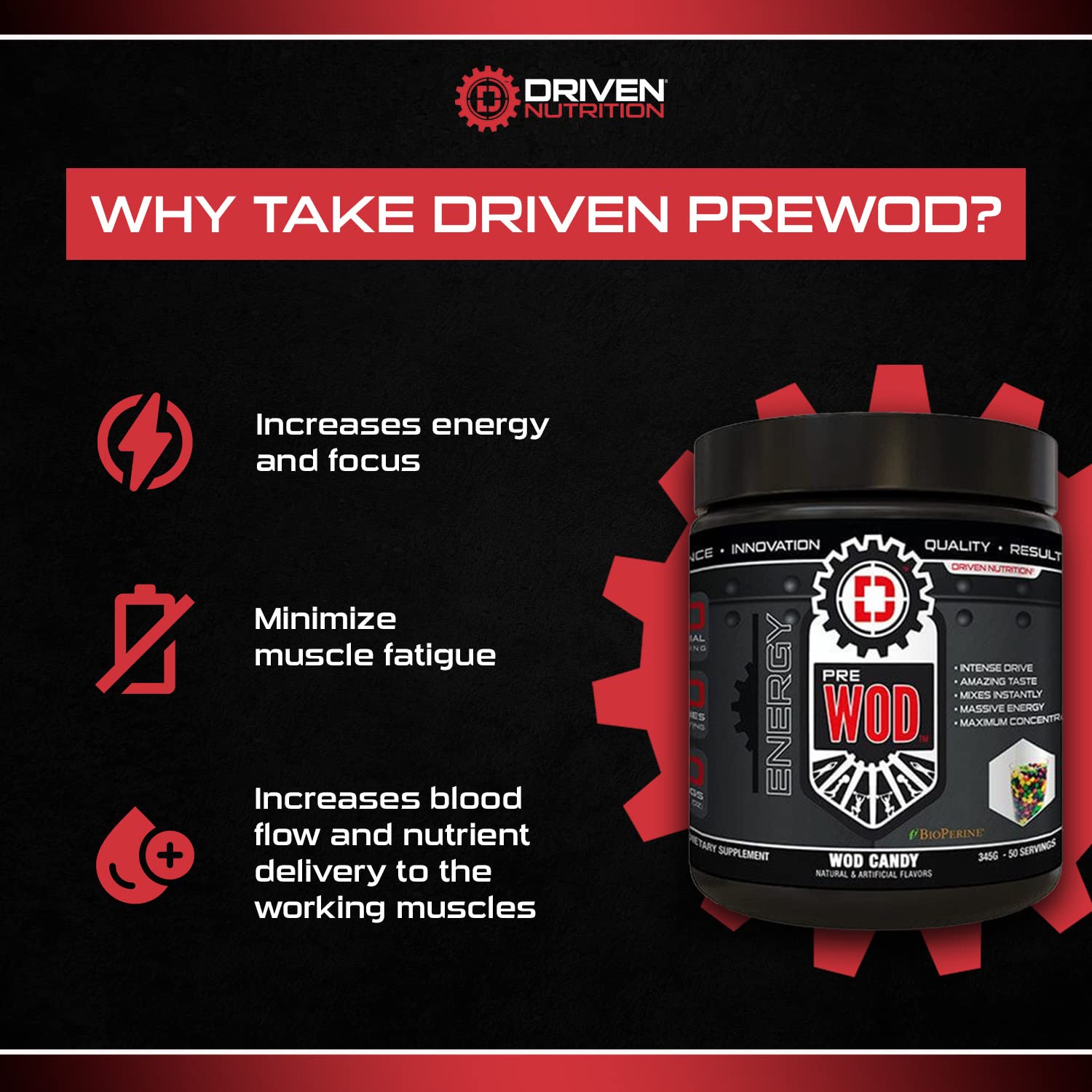 Driven PREWOD Energy Matrix, 50 Servings - Pre-Workout Supplement with Caffeine Driven Nutrition Au supplements