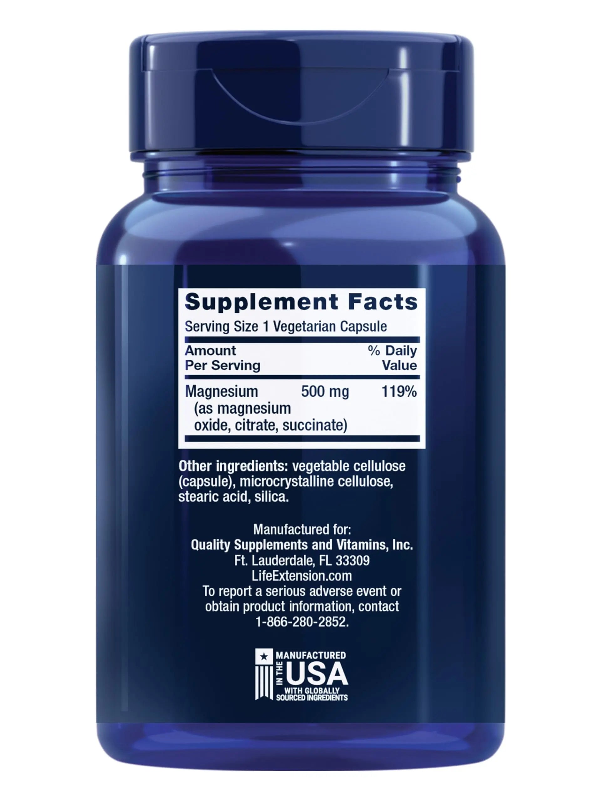 Life Extension Magnesium Caps, 500 mg, Magnesium Oxide, Citrate, and Succinate, Heart Health, Healthy Bones, Metabolism Support, 100 Vegetarian Capsules Life Extension Au supplements