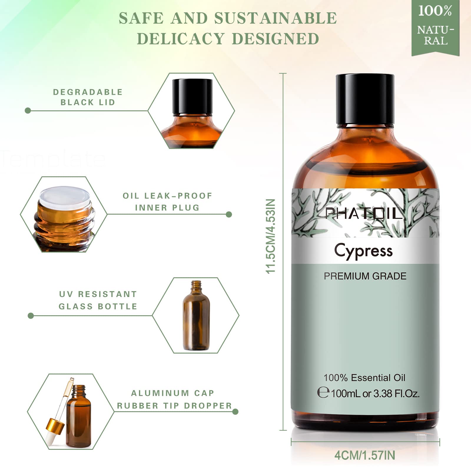 Cypress 3.38fl.oz Essential Oil, PHATOIL Aromatherapy Essential Oils for Diffuser, Humidifier PHATOIL Au supplements