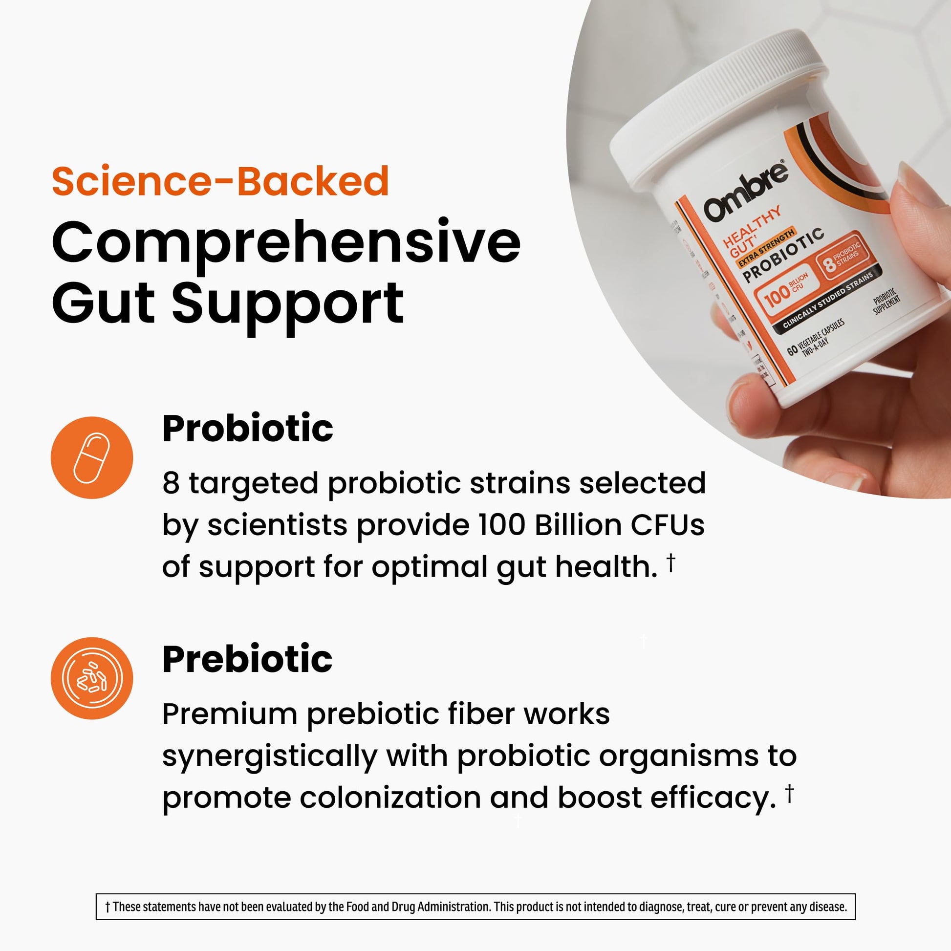 Ombre Healthy Gut Probiotics for Digestive Health 100 Billion CFU - Prebiotics and Probiotics for Women & Men with Lactobacillus Acidophilus & Digestive Enzymes, Gut Health Support, Vegan, 30 Servings Ombre Au supplements