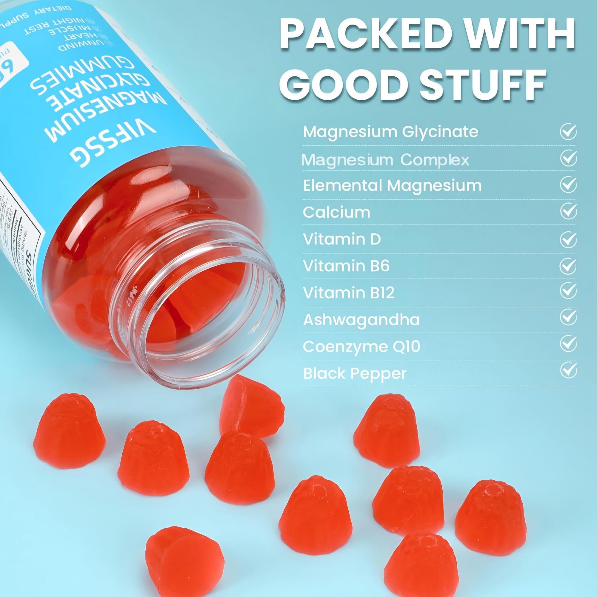 Magnesium Glycinate Gummies 400mg, Sugar Free Gummies with Magnesium L-Threonate 200mg - Magnesium Supplement Chewable Gummies for Women & Men Vegan, Organic Gummies 60 Count VIFSSG Au supplements