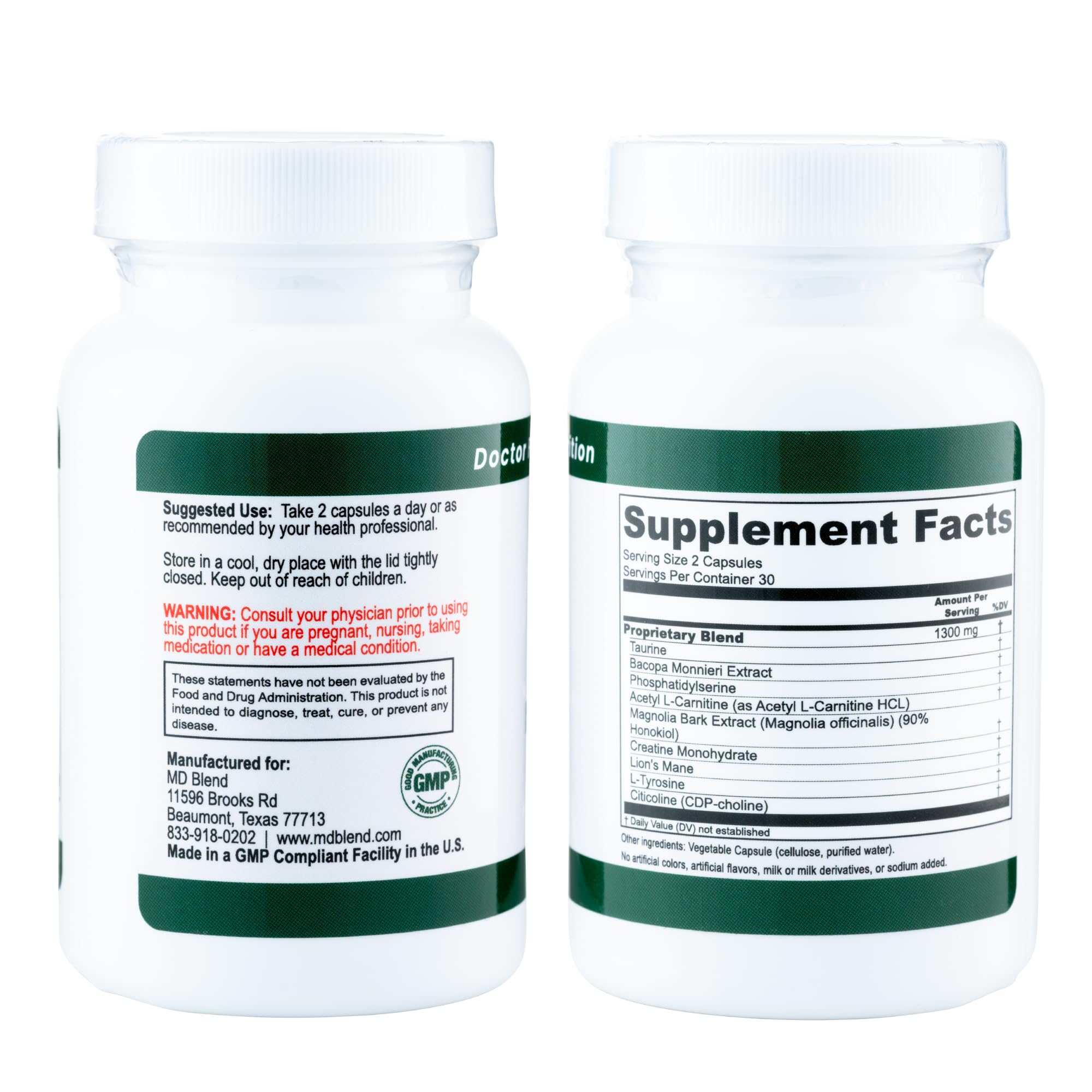 M.D. Blend Brain Support for Memory and Focus - Brain Supplement for Memory & Neural Function - Premium L-Tyrosine, Phosphatidylserine, Bacopa Monnieri Focus Supplement, 30 Capsules (Pack of 1) M.D. Blend Au supplements
