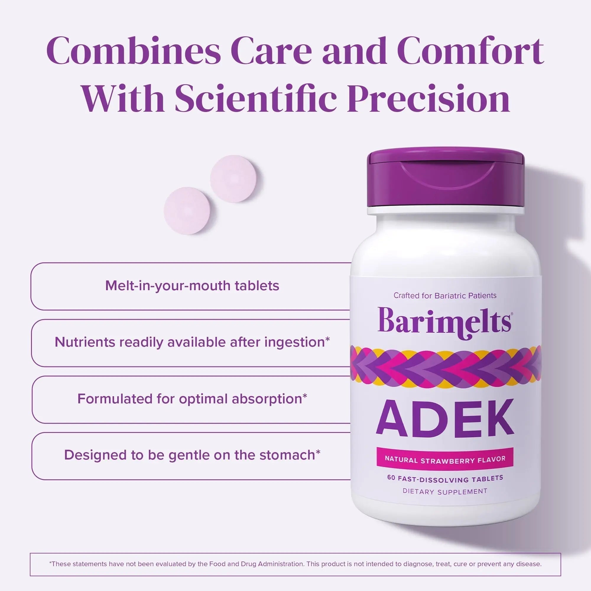 Barimelts ADEK - 60 Fast-Dissolving Tablets (2-Month Supply) - Sugar-Free Bariatric Vitamins for Women Including Vitamin A, Vitamin D, Vitamin E BariMelts Au supplements