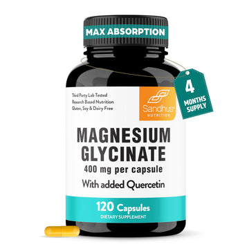 Magnesium Glycinate 400mg High Absorption Capsules with Quercetin | Quality Sleep, Relaxation & Muscle Health Supplement for Women and Men | Chelated Magnesium 120 Count (Pack of 1) | Easy to Swallow Sandhu's Au supplements