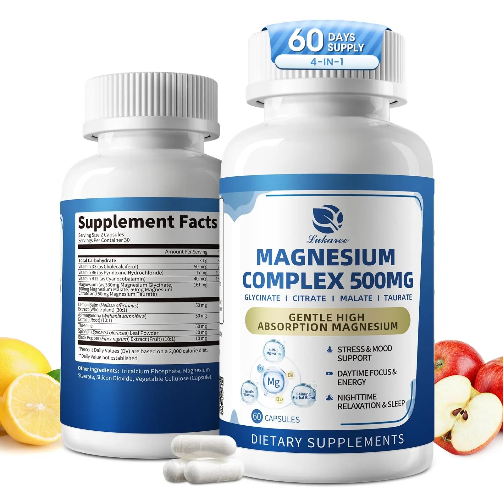 2 Pack Magnesium Complex for Women and Men 4-in-1 Magnesium Glycinate, Citrate, Malate, Taurate - Magnesium Supplement for Relaxation, Sleep & Focus, 60 Days Supply Lukaree Au supplements