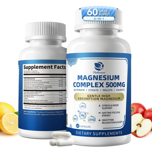 2 Pack Magnesium Complex for Women and Men 4-in-1 Magnesium Glycinate, Citrate, Malate, Taurate - Magnesium Supplement for Relaxation, Sleep & Focus, 60 Days Supply LukareeAu supplements