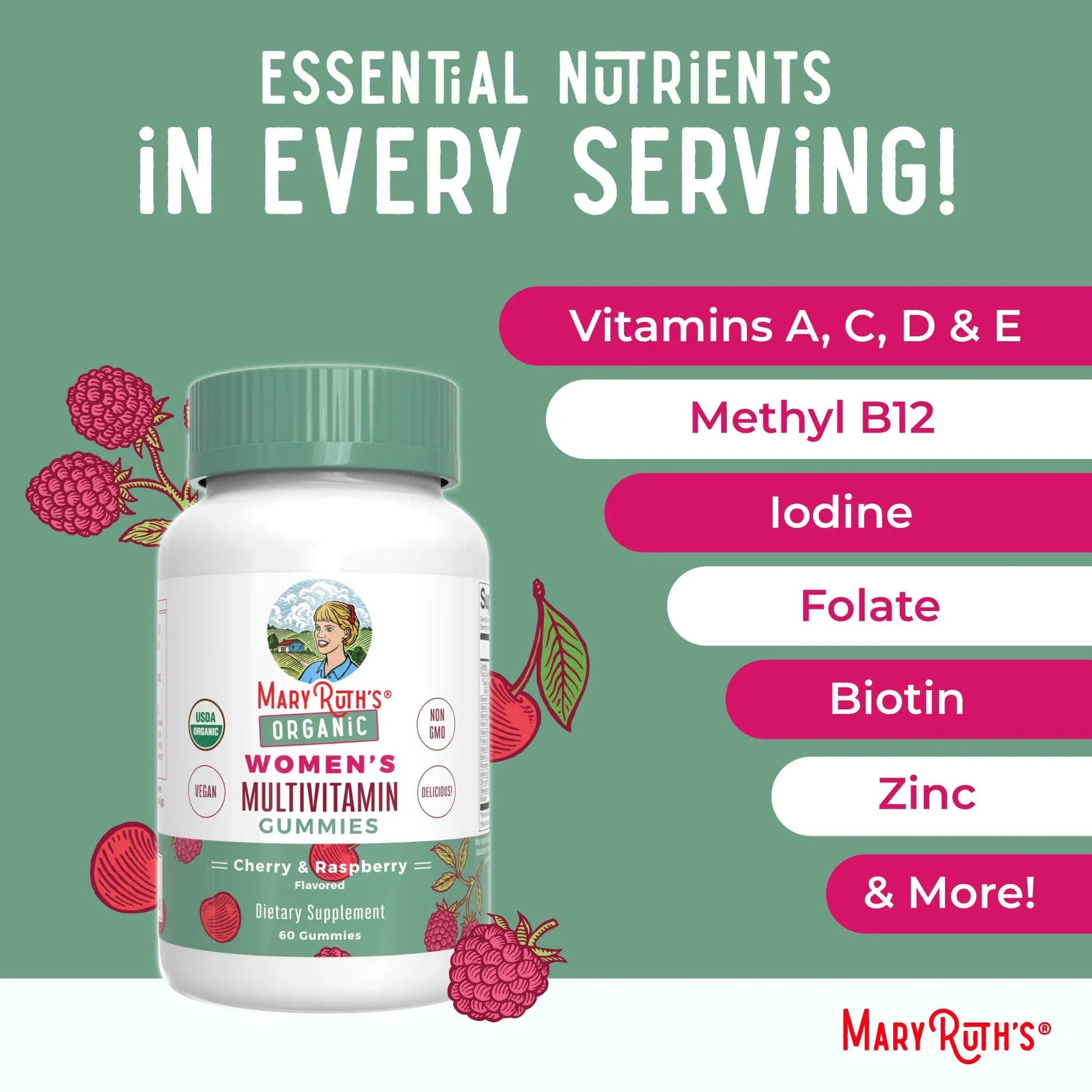 MaryRuth's Multivitamin Gummies for Women (Cherry & Raspberry) & Iron Liquid Supplement (Berry) | Clean Label Project Verified MARYRUTH'S Au supplements