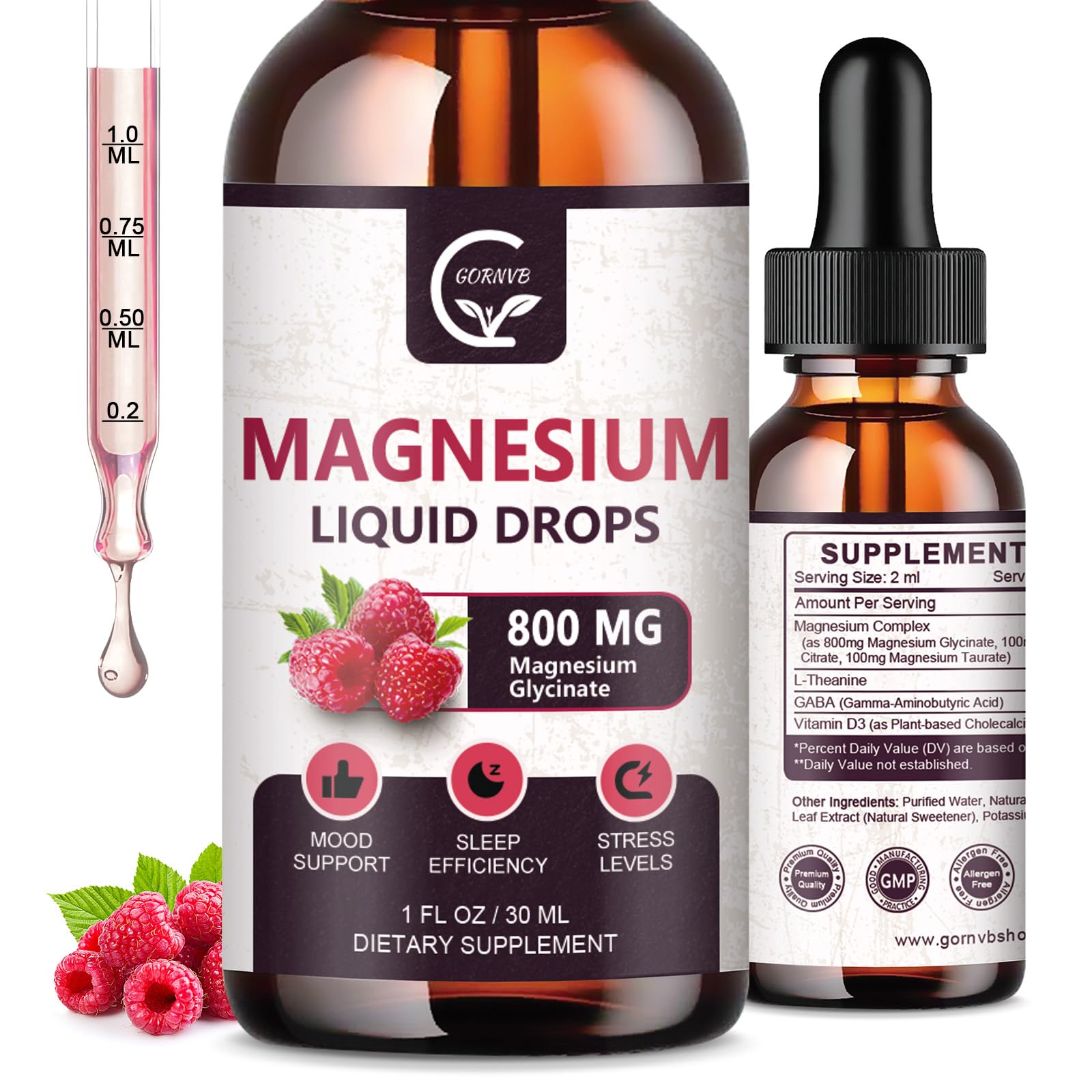 (2 Pack) Magnesium Glycinate Liquid Drops | 1000mg Liquid Magnesium Complex with D3, L-Thea & GABA for Energy, Sleep, Nerve and Heart Health, High Absorption, Raspberry Flavor GORNVB Au supplements