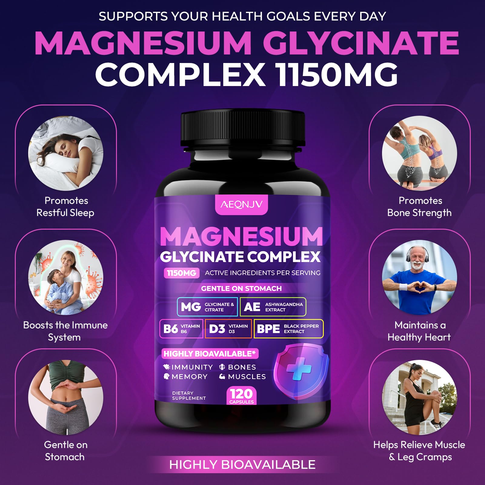 Magnesium Glycinate Complex 1150mg - Gentle on Stomach High Absorption Magnesium Capsules with Citrate, Silica, Ashwagandha & Vitamin B6 for Zzz, Stress Relief, Muscle Support for Adults, Women & Men AEQNJV Au supplements