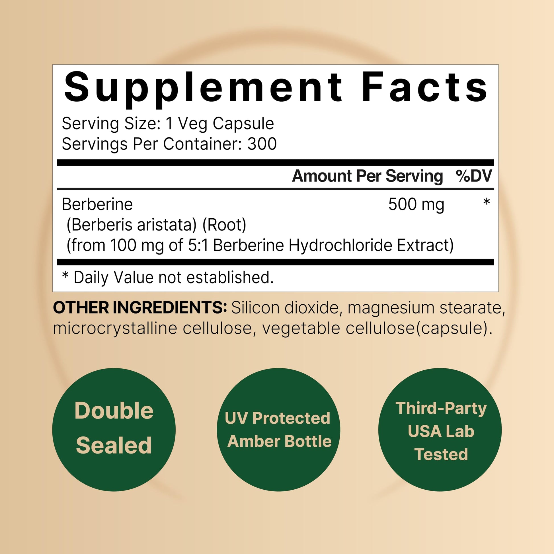 Berberine Supplement 500mg | 300 Veggie Capsules, 97% Pure Berberine HCL – 5:1 Root NatureBell Au supplements