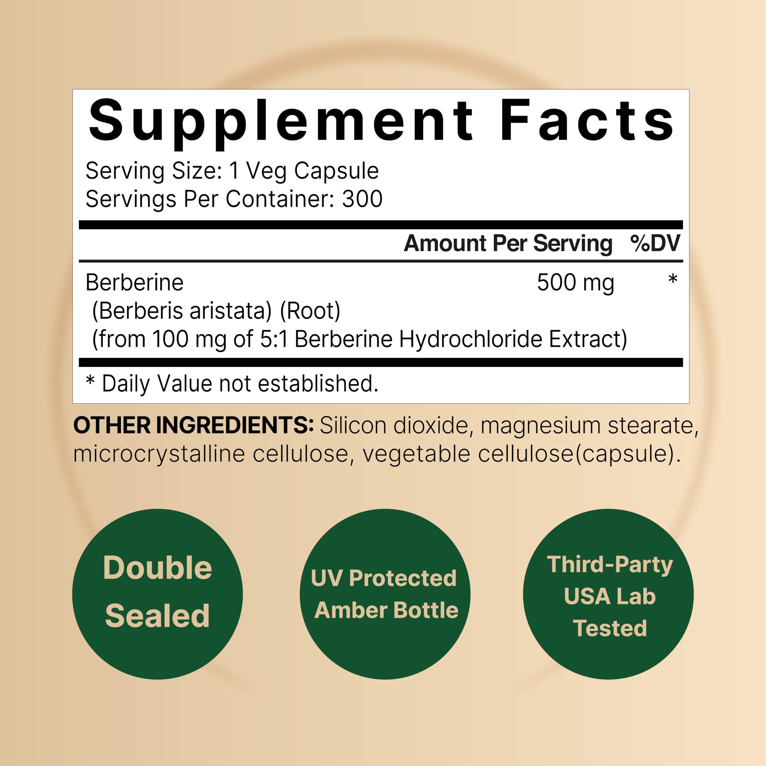 Berberine Supplement 500mg | 300 Veggie Capsules, 97% Pure Berberine HCL – 5:1 Root NatureBell Au supplements