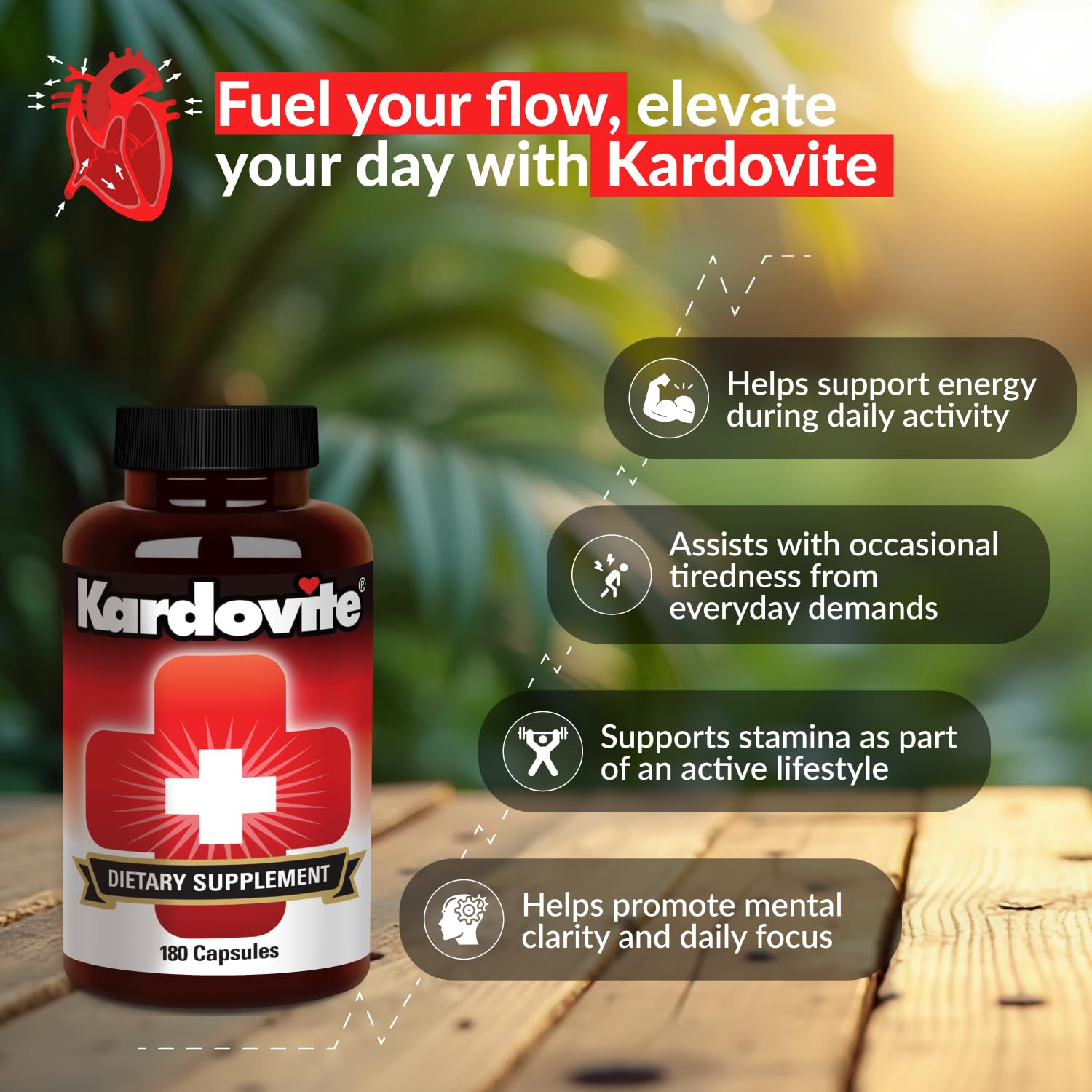 Kardovite Herbal Circulation Support Capsules 180s | Supports Circulatory Wellness with Hawthorn, Garlic, Ginkgo, Cayenne, Milk Thistle, Bilberry & Valerian | Supports Vitality & Daily Wellness Kardovite Au supplements