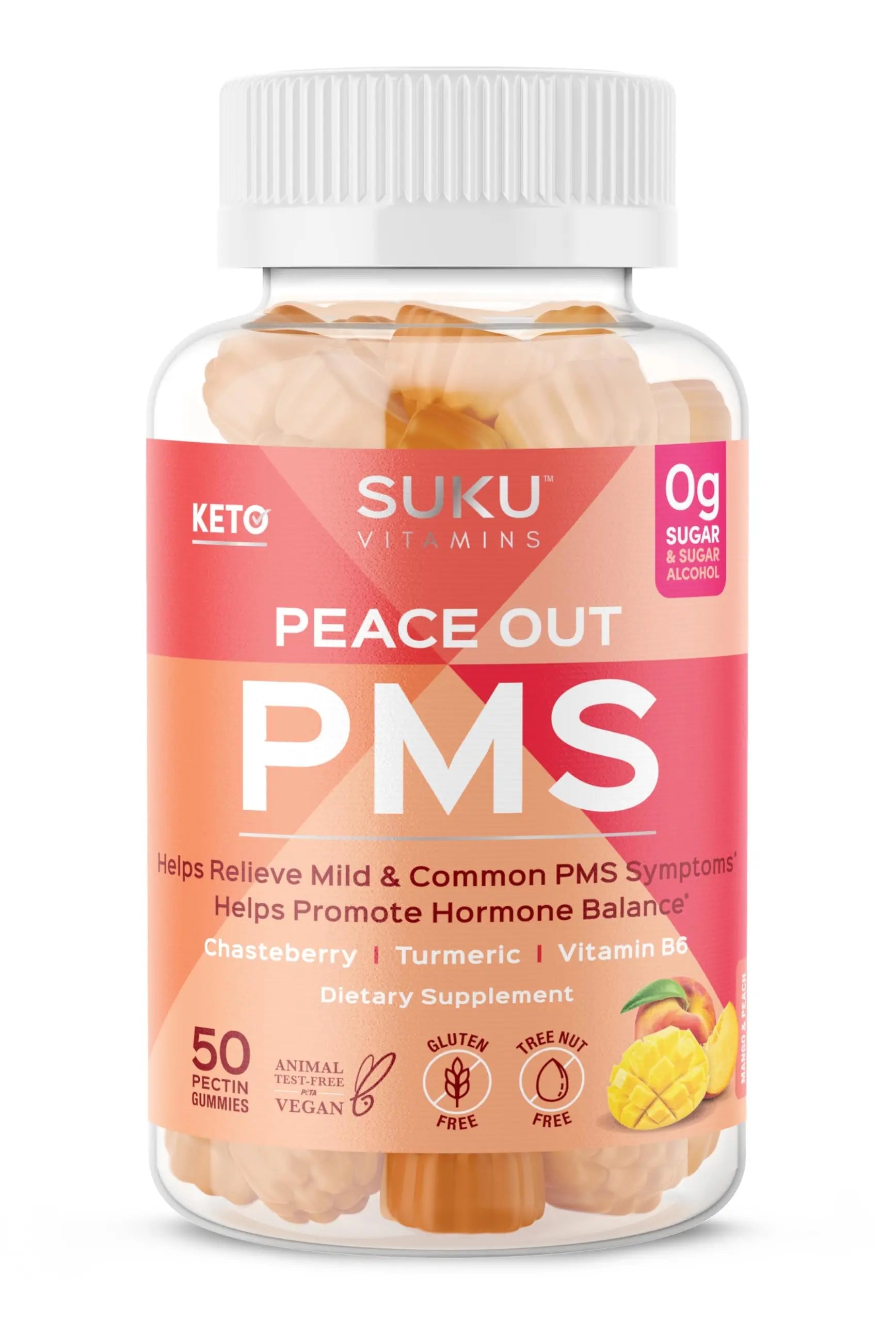 SUKU Vitamins - PMS Gummy Supplement with Chasteberry to Relieve PMS and Menopause Peach Mango Gummies (50 Count) SUKU Au supplements