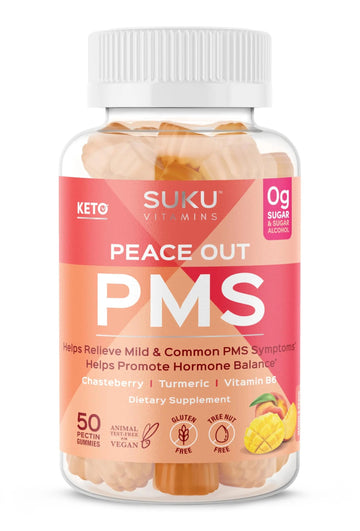 SUKU Vitamins - PMS Gummy Supplement with Chasteberry to Relieve PMS and Menopause Peach Mango Gummies (50 Count) SUKU Au supplements
