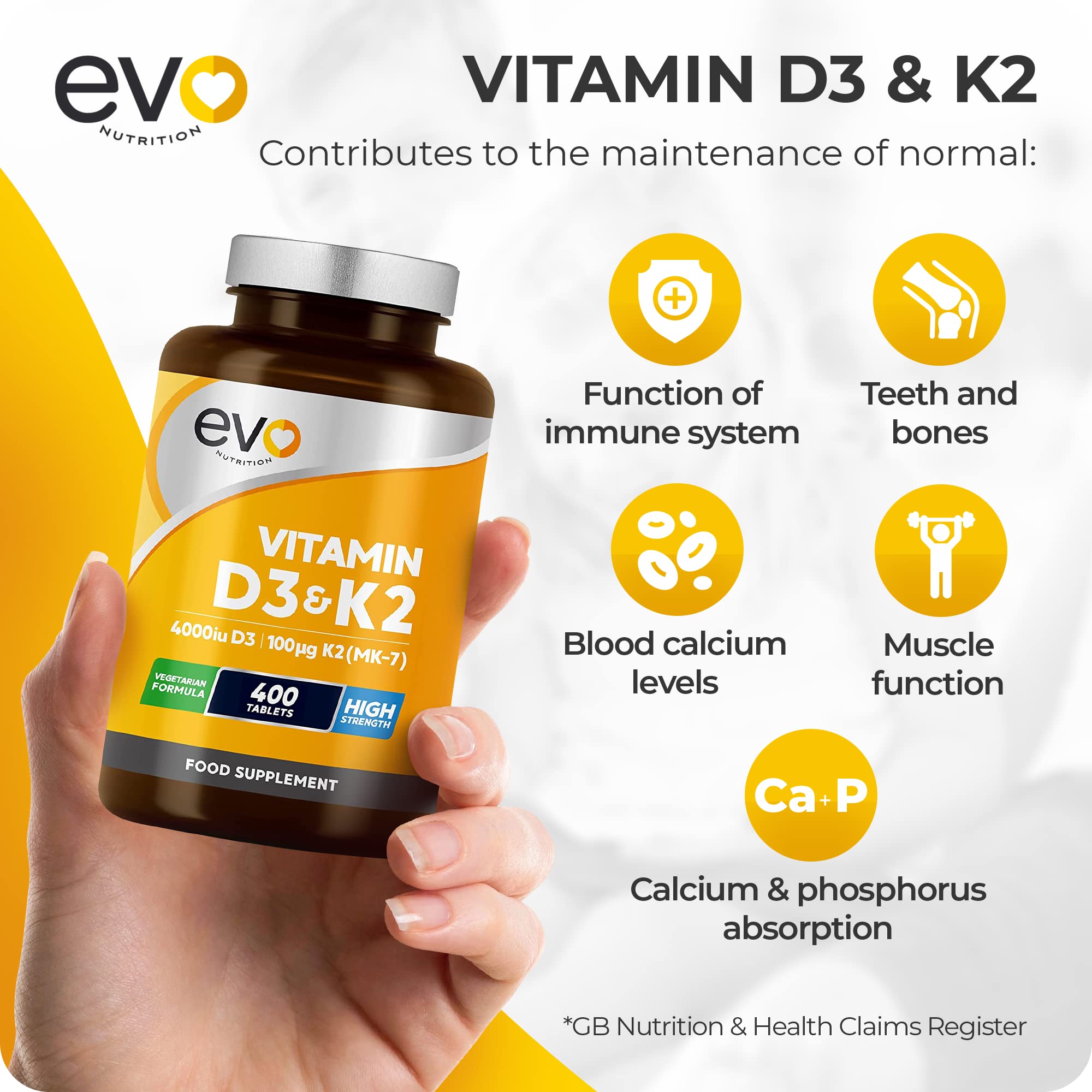 Vitamin D3 4000iu & Vitamin K2 100ug MK7 | 400 Vegetarian Tablets - 1 Year Supply EVO NUTRITION Au supplements