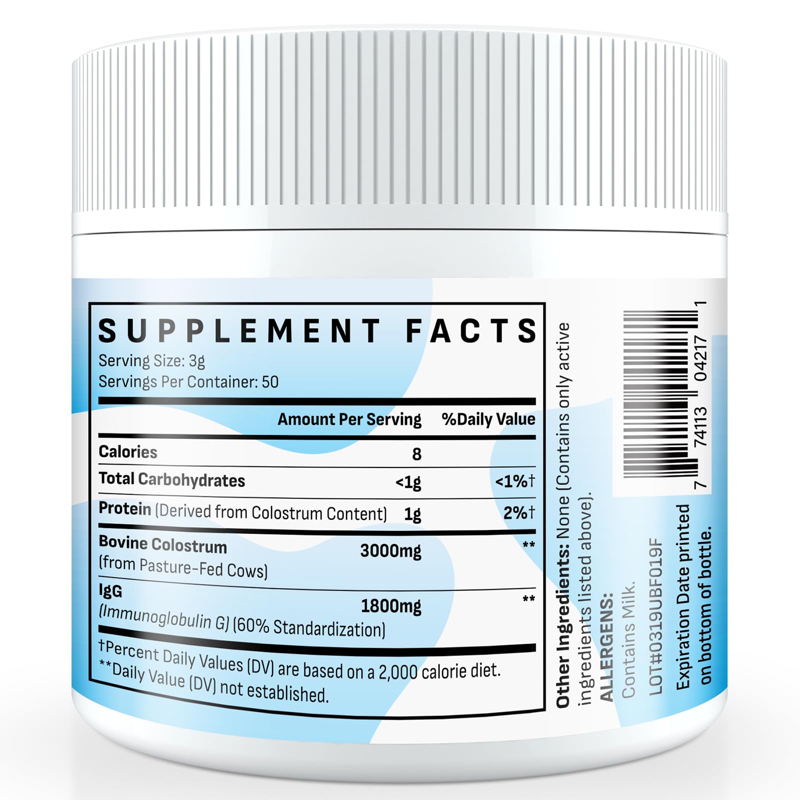 Energievoll Bovine Colostrum Supplement Powder - 60% IgG 3000 mg for Gut, Hair Growth, Beauty, and Immune, Easy to Mix, Unflavored (50 Servings) Energievoll Au supplements
