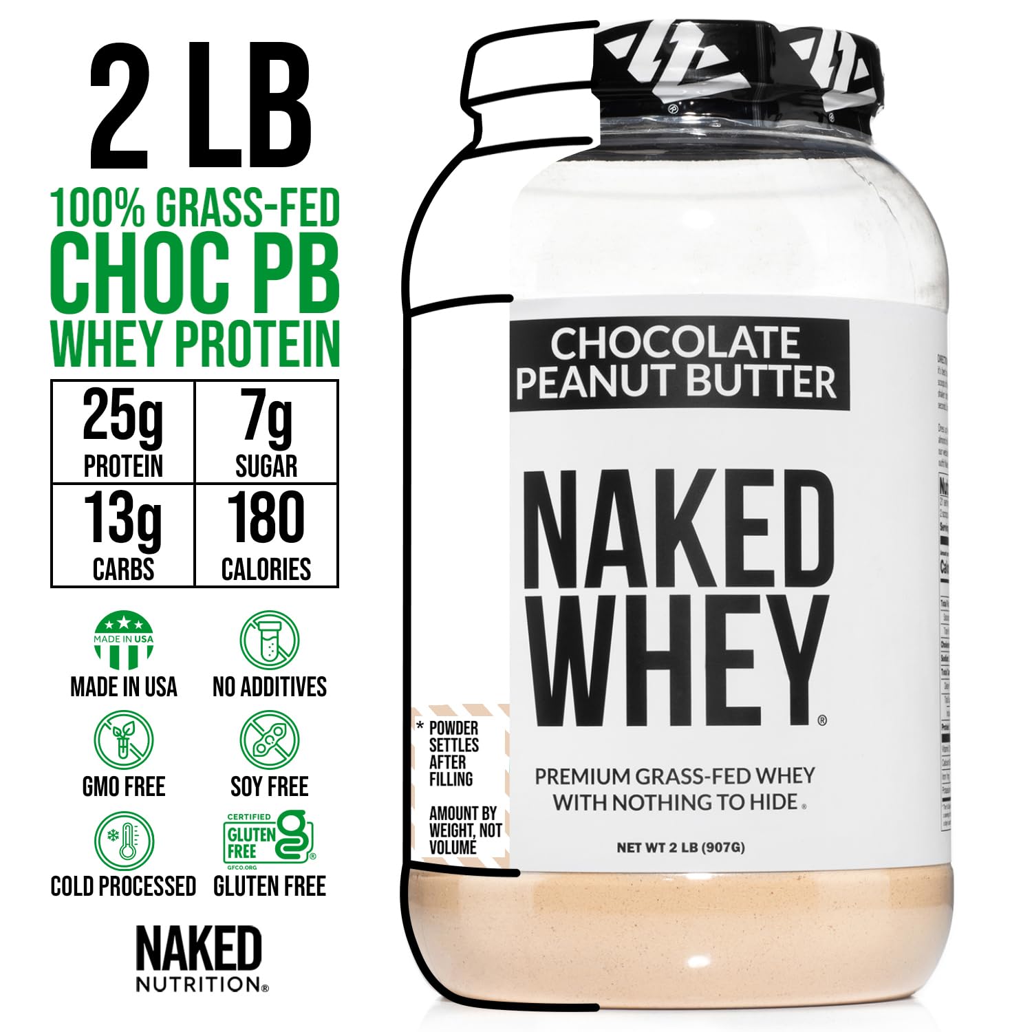 NAKED Whey Protein Powder (Chocolate PB, 2 LB) NAKED Au supplements