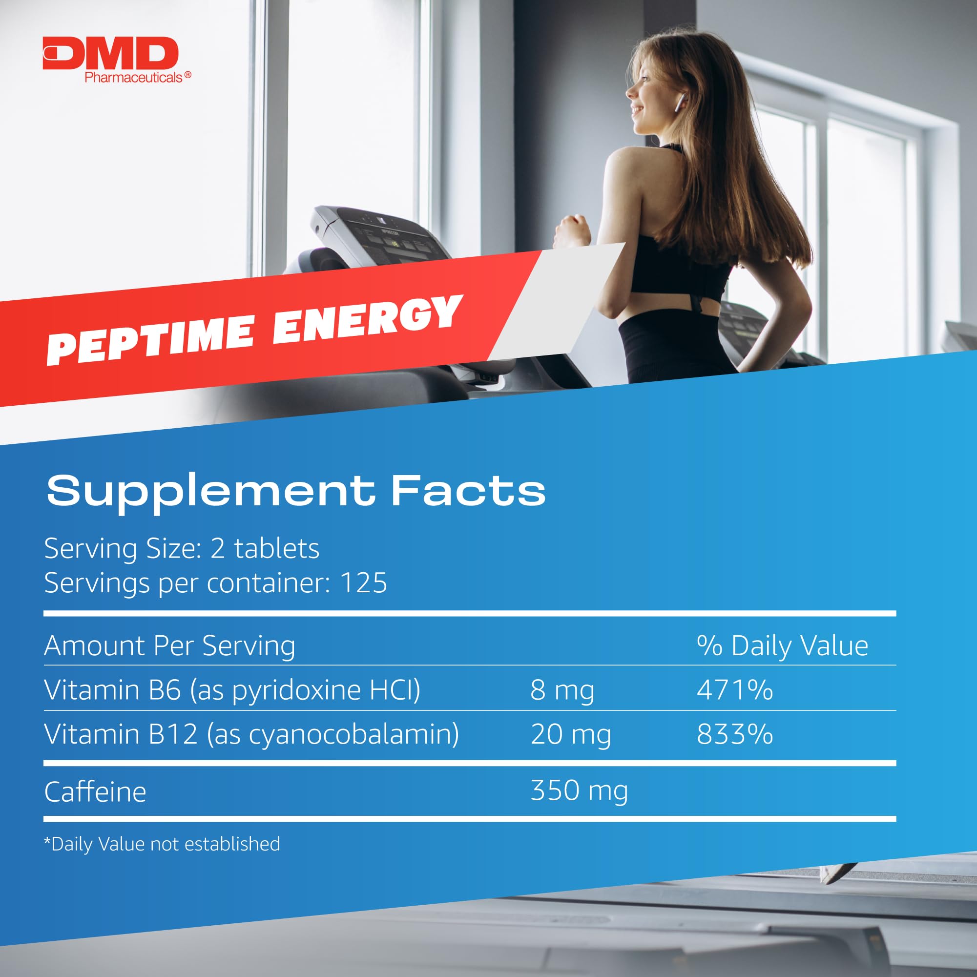 PEPTIME Energy Tablets, Vitamin B6 and B12 Caffeine Pills, 350 mg Caffein PEPTIME Energy Au supplements