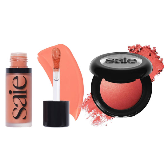 Saie Cheek Flush Duo - Dew Liquid Blush (.40 oz, Hottie), SuperSuede Baked Powder Blush (.01 oz, Stella) - Layerable, Skin-Nourishing Blushes for a Seamless Radiant Finish SaieAu supplements