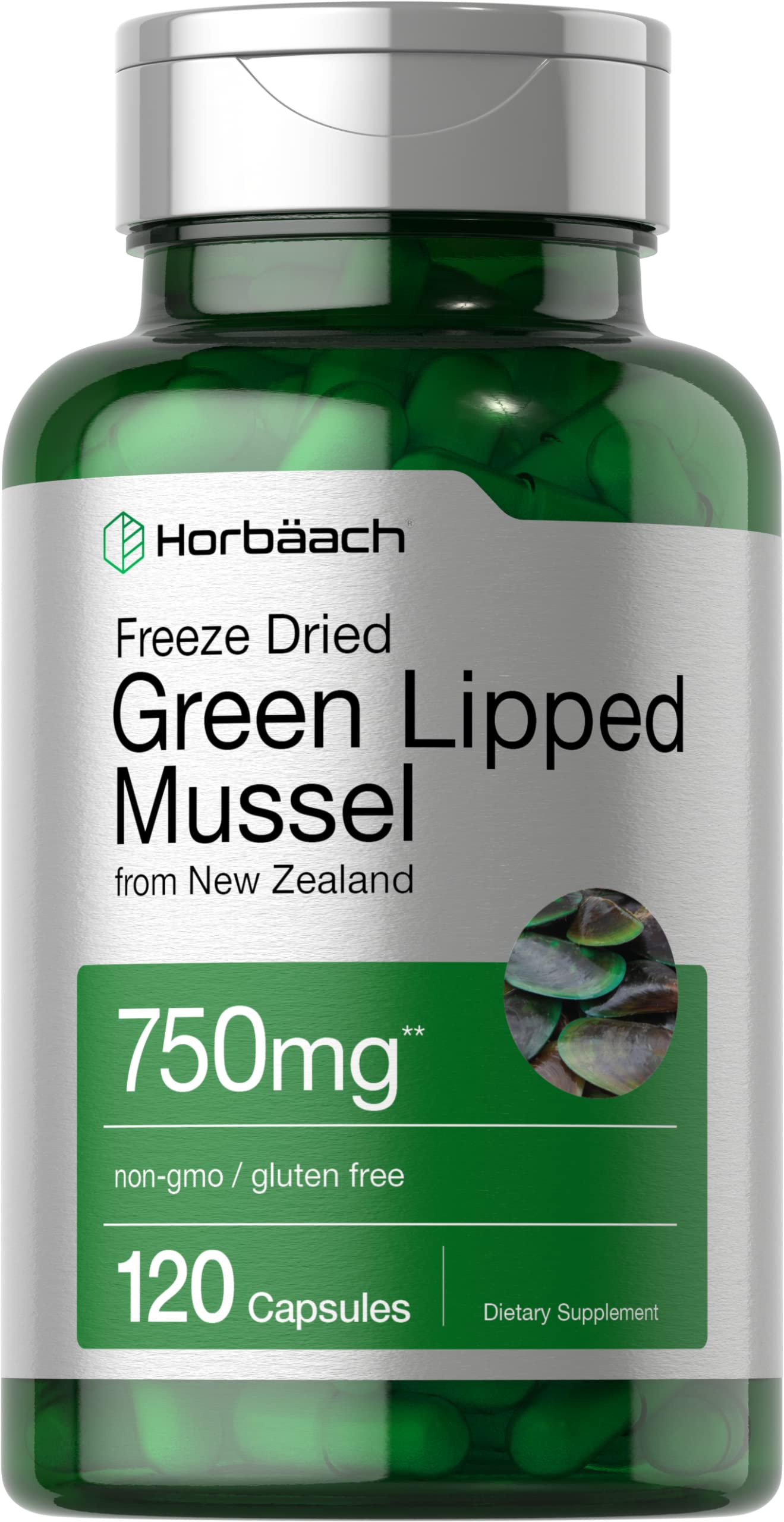 Green Lipped Mussel | 750 mg | 120 Capsules | from New Zealand | Premium Freeze Dried Horbäach Au supplements