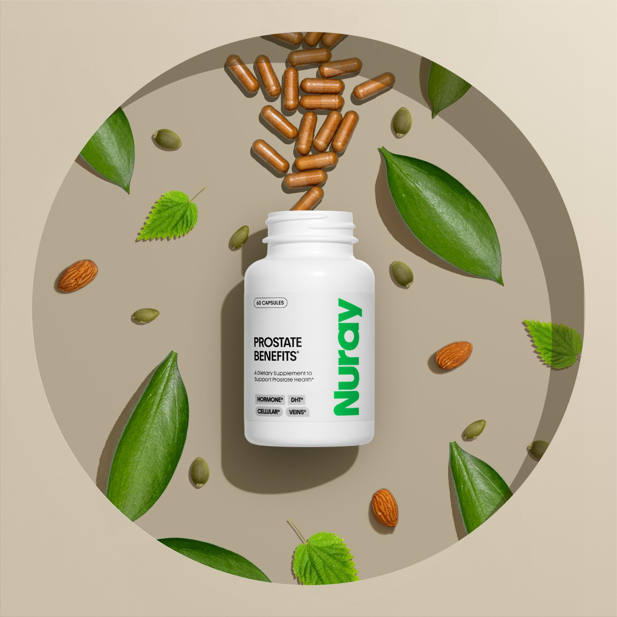 Nuray Prostate Support Supplement for Men and Women with Saw Palmetto, Vitamin C, Vitamin E, Zinc, Stinging Nettle & Alpha Lipoic Acid - 60 Vegetarian Capsules Nuray Au supplements