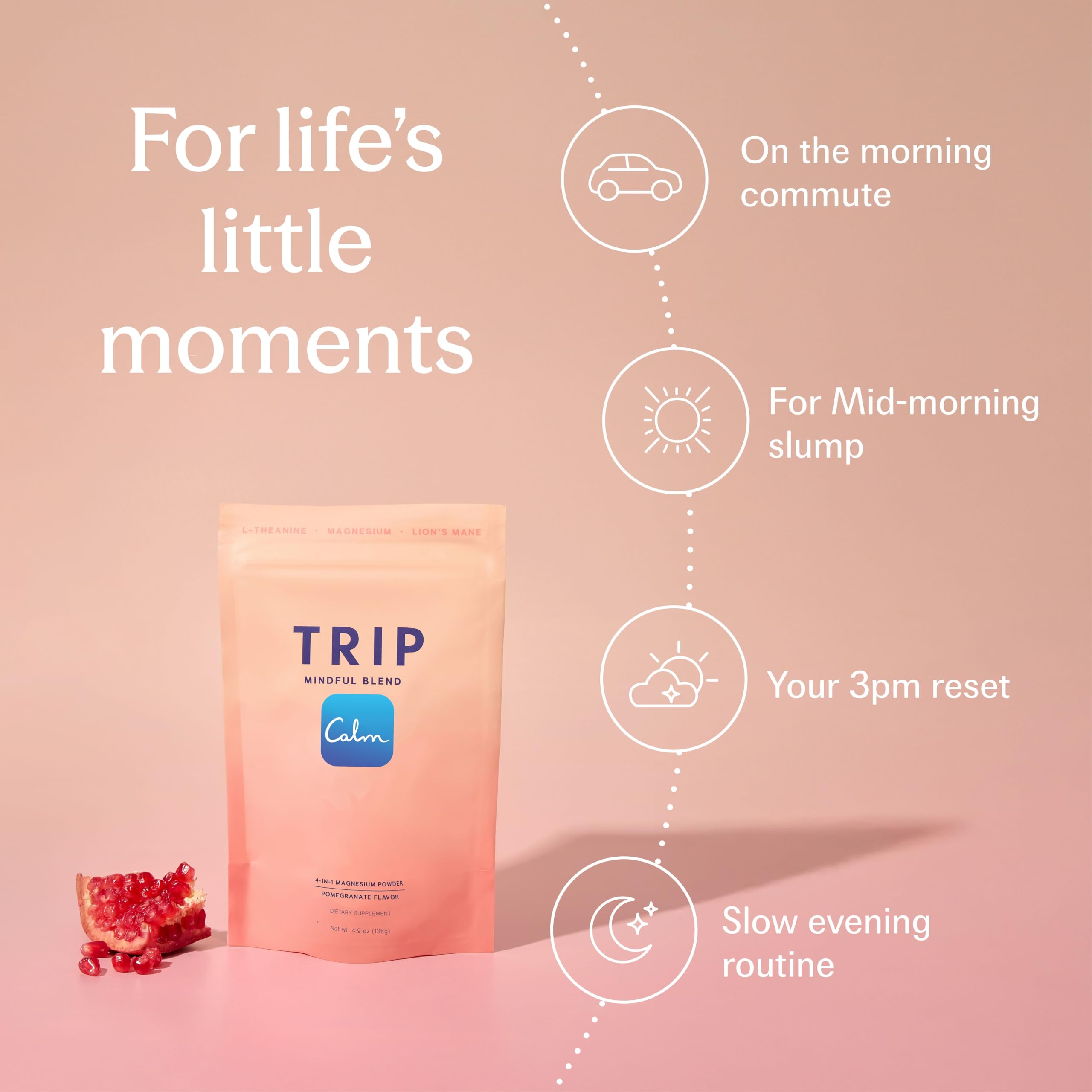 TRIP Magnesium Glycinate Powder with L-Theanine & Lion’s Mane, Sugar Free Magnesium Supplement for Adults, 250mg Magnesium per Drink Mix Serving, Pomegranate Orange Blossom, 1 Bag - 30 Servings TRIP Au supplements