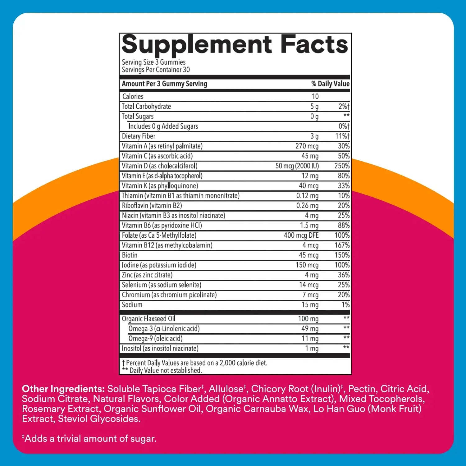 SmartyPants Zero Sugar Women’s Multivitamin Gummies: Biotin, Methylfolate, Omega 3 (ALA), Vitamin D3, C, Vitamin B12, B6, A, K, Zinc, Inositol SmartyPants Au supplements