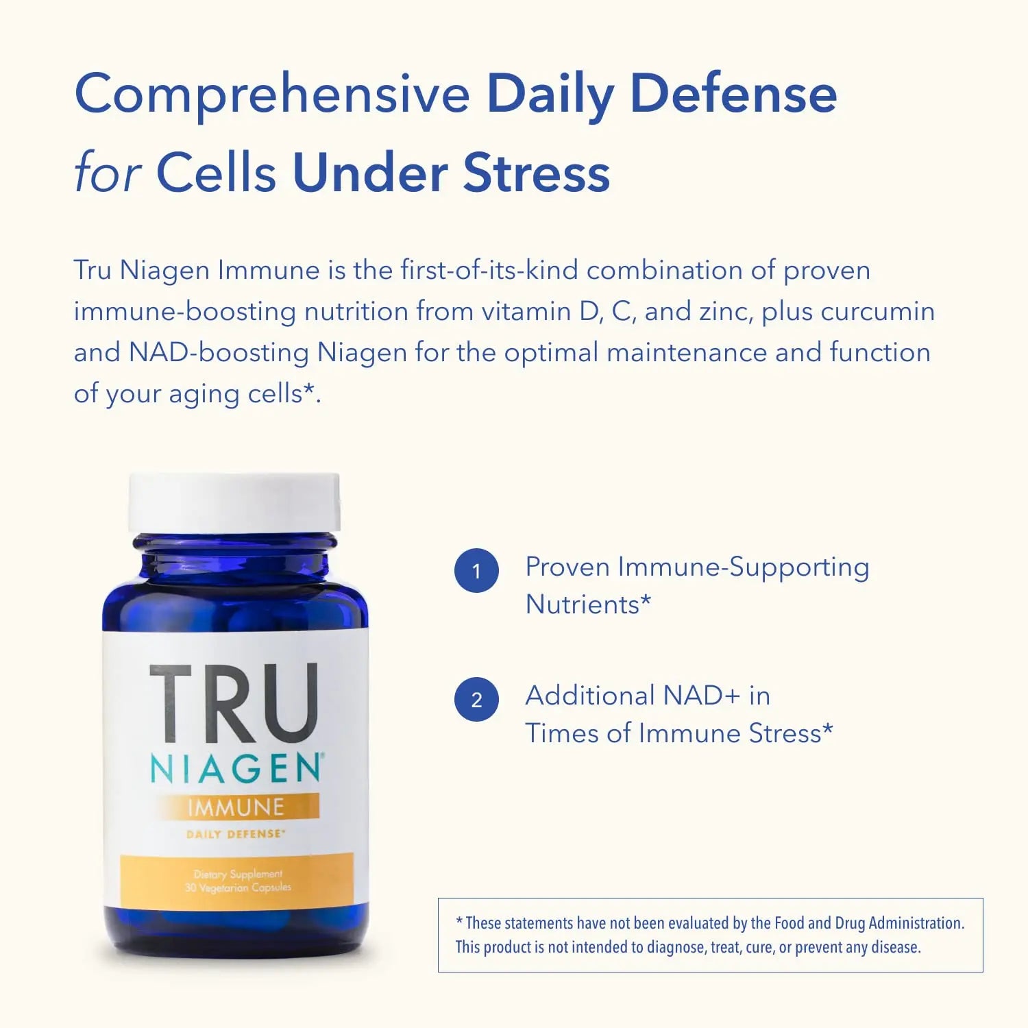 TRU NIAGEN Immune Support Supplement - Daily Defense - Vitamin C from Fermentation, Vegan Vitamin D3 2000 IU, Zinc, Plus Theracurmin (Curcumin) + Multi Award-Winning NAD Boosting Niagen 150mg 30ct TRU NIAGEN Au supplements