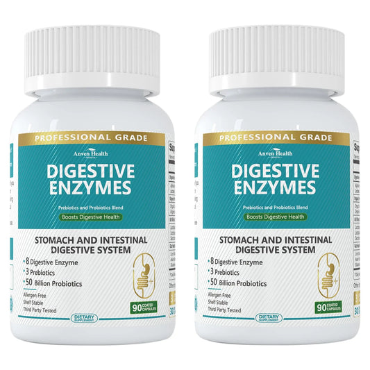 Anven Health 800mg Digestive Enzymes for Men and Women with Probiotics & Prebiotics, 8 Key Enzymes, Protease, Amylase & Lipase | 180 Capsules - A 60-Day Supply for Bloating & Gas Relief - Non-GMO Anven HealthAU supplements