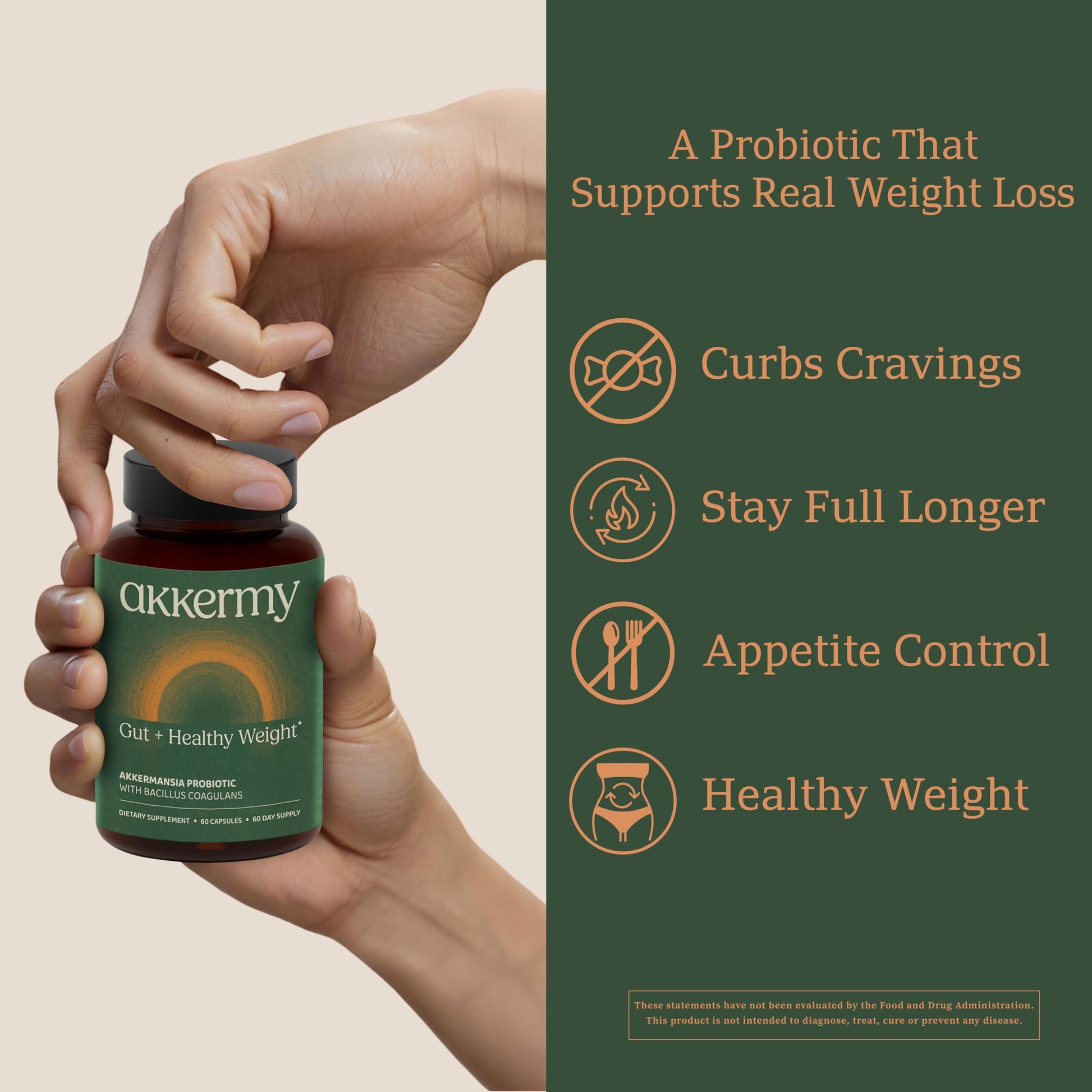 Akkermansia Probiotic for Appetite Suppressant & Craving Control | Increases GLP-1 for Weight Loss | 60 Day Supply | Made in USA | Bacillus Coagulans, B2, D3 & Chromium | SIBO Friendly, Vegan Akkermy Au supplements