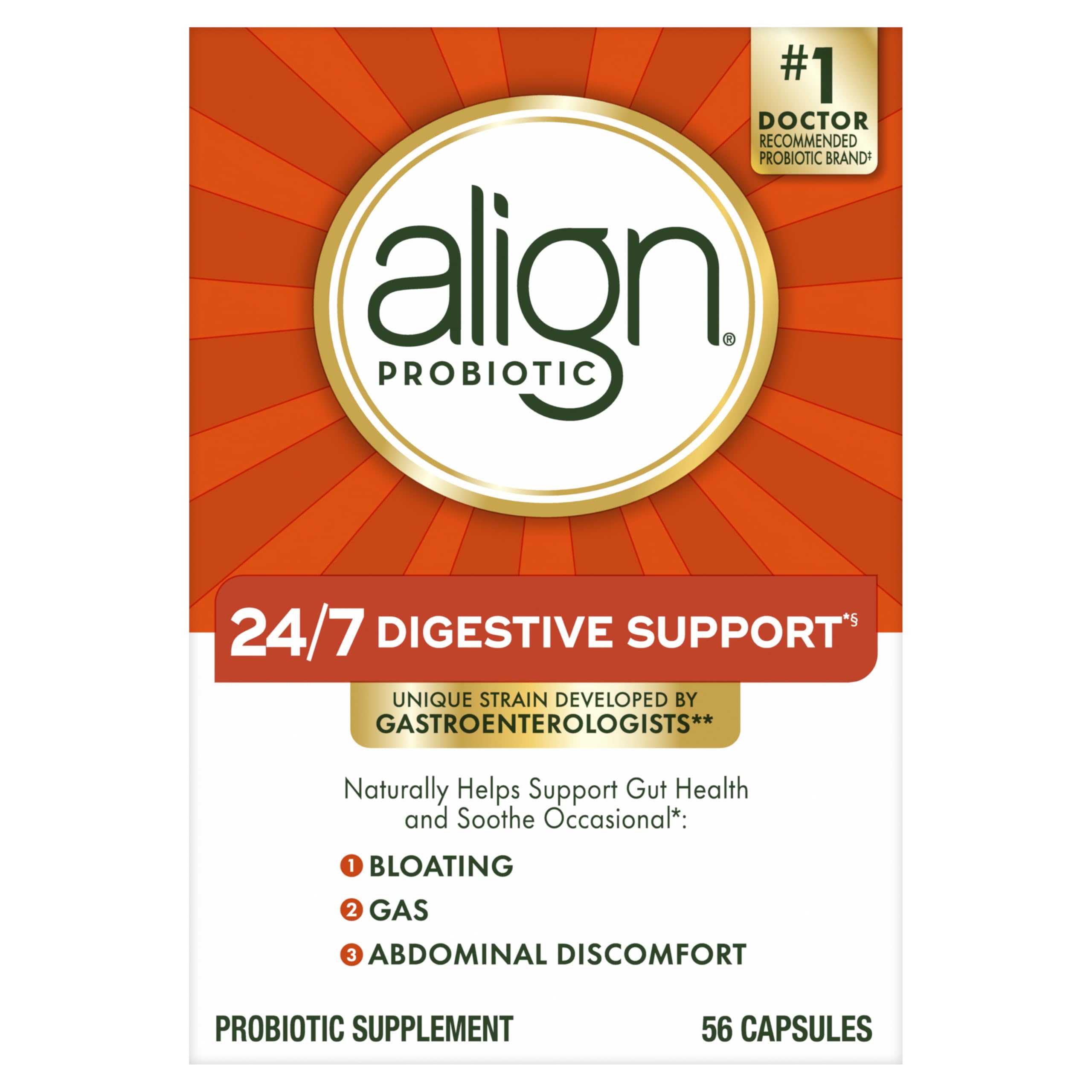 Align Probiotic, 24/7 Digestive Support*§, Probiotics for Women and Men, Probiotics for Digestive Health, Men and Womens Probiotic Capsules Help Relieve Occasional Bloating & Gas*, 56 Capsules Align Au supplements