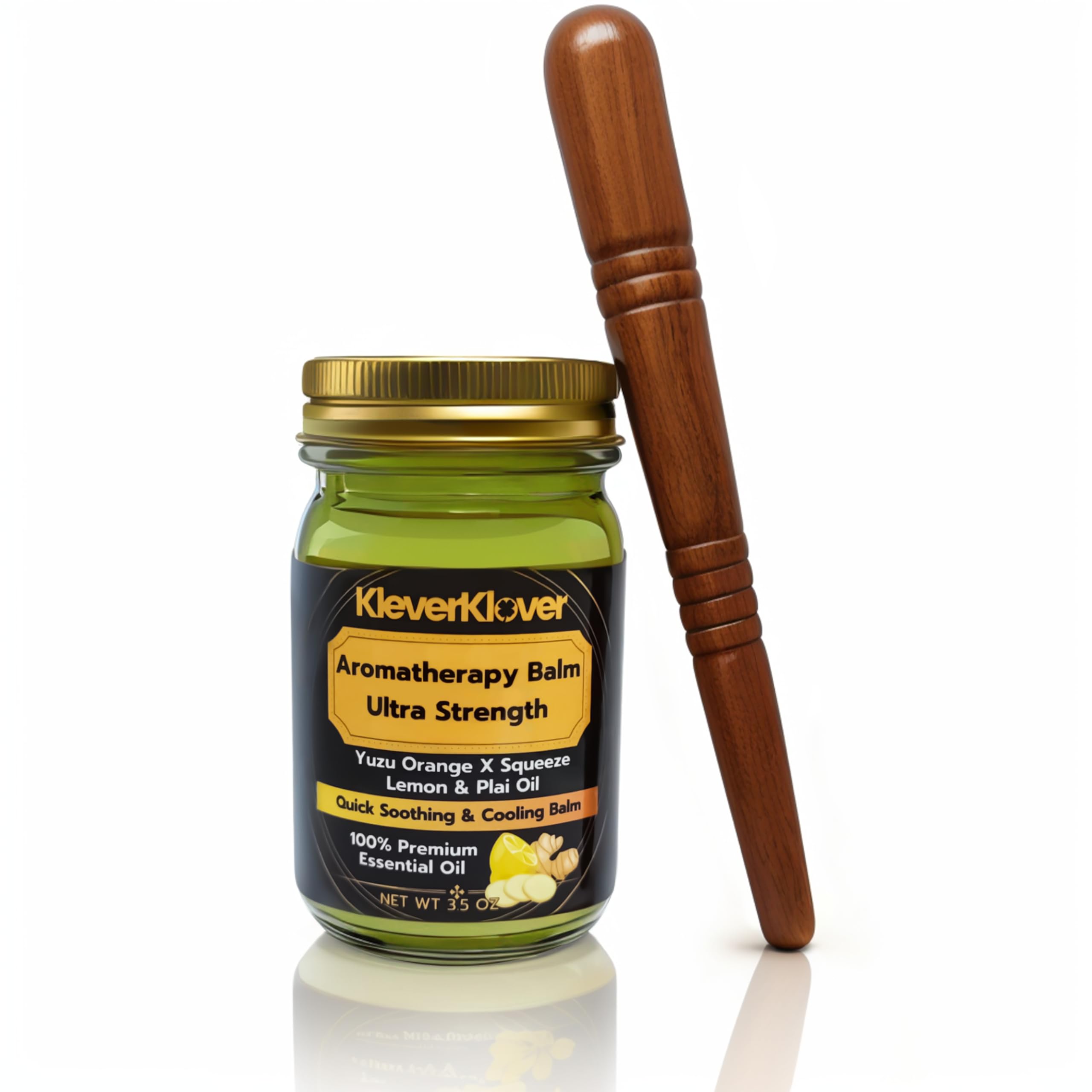 KleverKlover Back and Neck Aromatherapy Balm Ultra Strength for Healing Sore Muscle & Joint After Workout or Yoga - Plai Oil - Preservative Free- Citrus Scent + Free Massage Reflexology Wooden Stick KleverKlover Au supplements