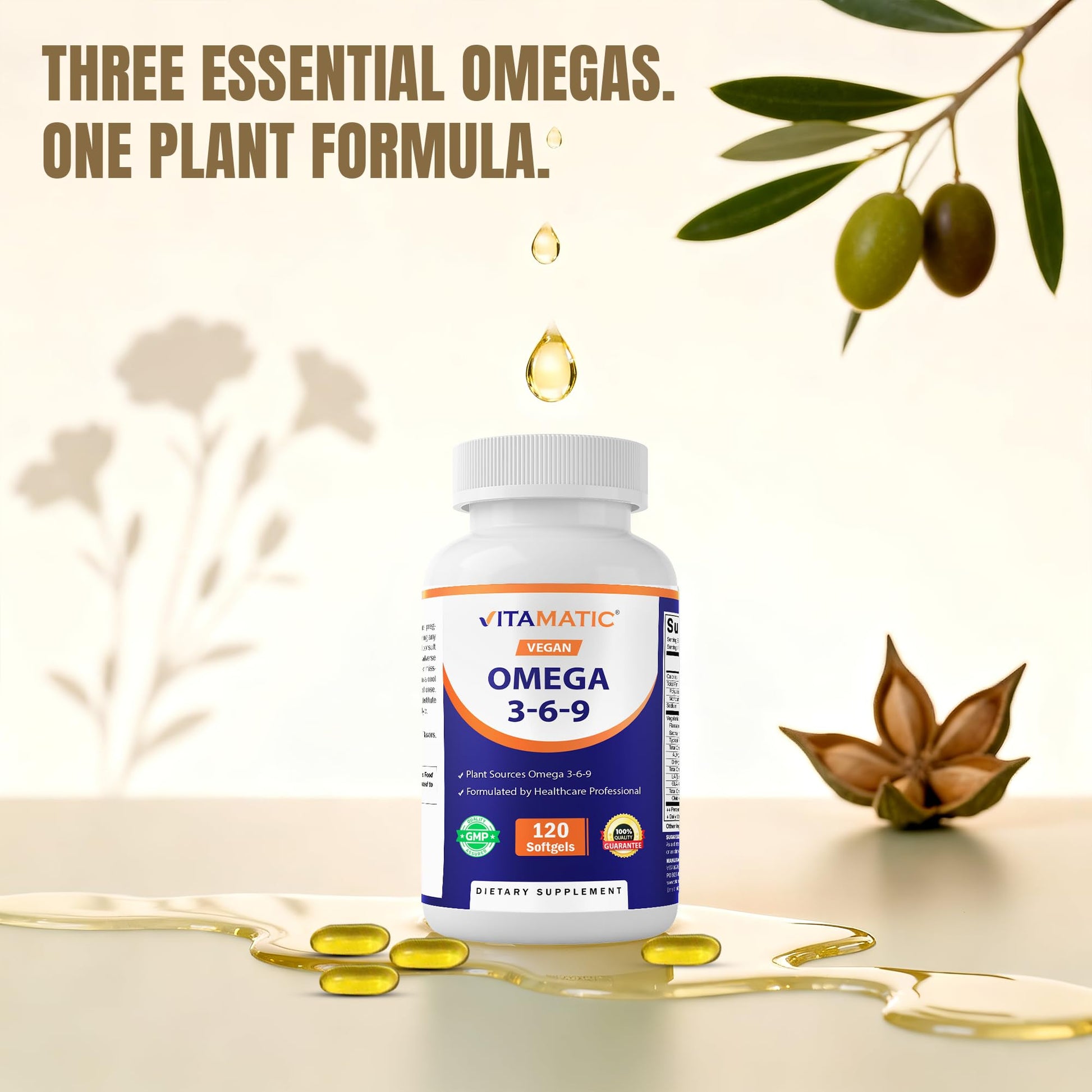 Vitamatic Vegan Omega 3-6-9 Complex 1250mg | Flaxseed, Olive, Borage & Algae Oils | Plant-Based Omegas | 120 Softgels Vitamatic Au supplements