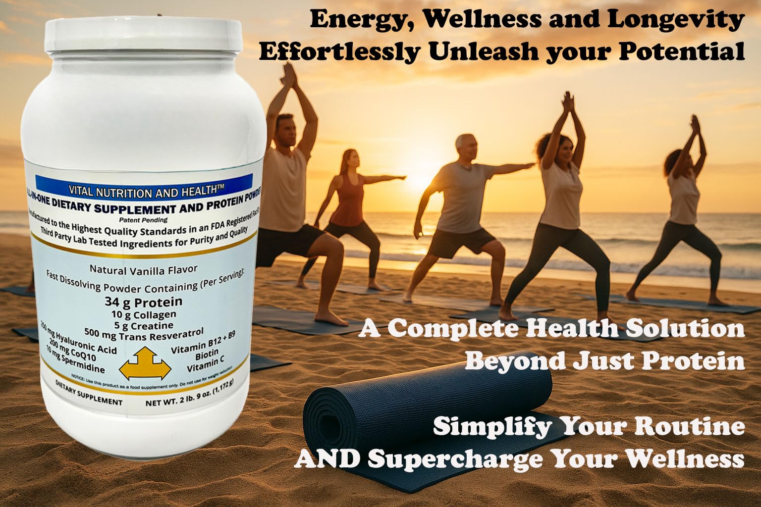 Vital Nutrition and Health All-in-One Powder: Protein, Collagen, Creatine, Resveratrol, Spermidine, Hyaluronic Acid, CoQ10 + Key Vitamins Vital Nutrition and Health Au supplements