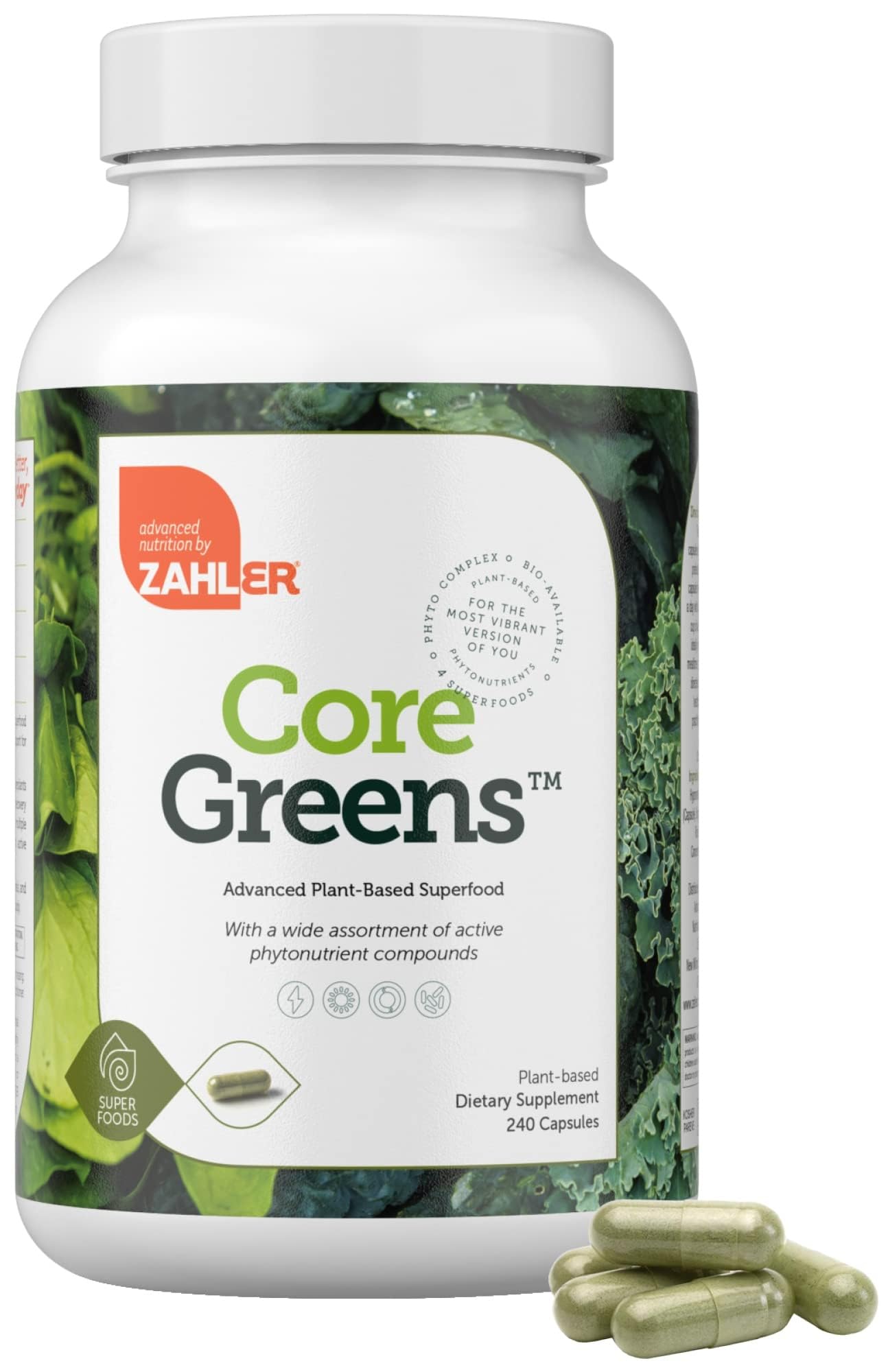Zahler Core Greens, Superfood Greens Capsules, Super Greens with Spirulina, Chlorella, Spectra Blend and More, Kosher, 240 Capsule (240 Capsules) Zahler Au supplements