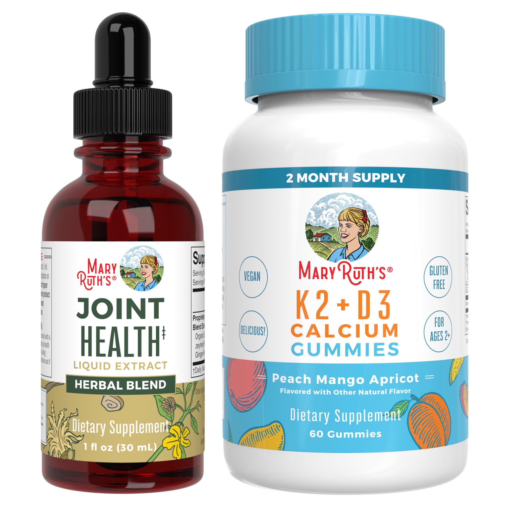 MaryRuth Organics Joint Health Liquid Drops & Vitamin K2+D3 Gummies (Peach Mango and Apricot) | Label Project Verified | Vitamins for Calcium, Joints, and Bone Support | Vegan, Non-GMO, Gluten Free MARYRUTH'S Au supplements