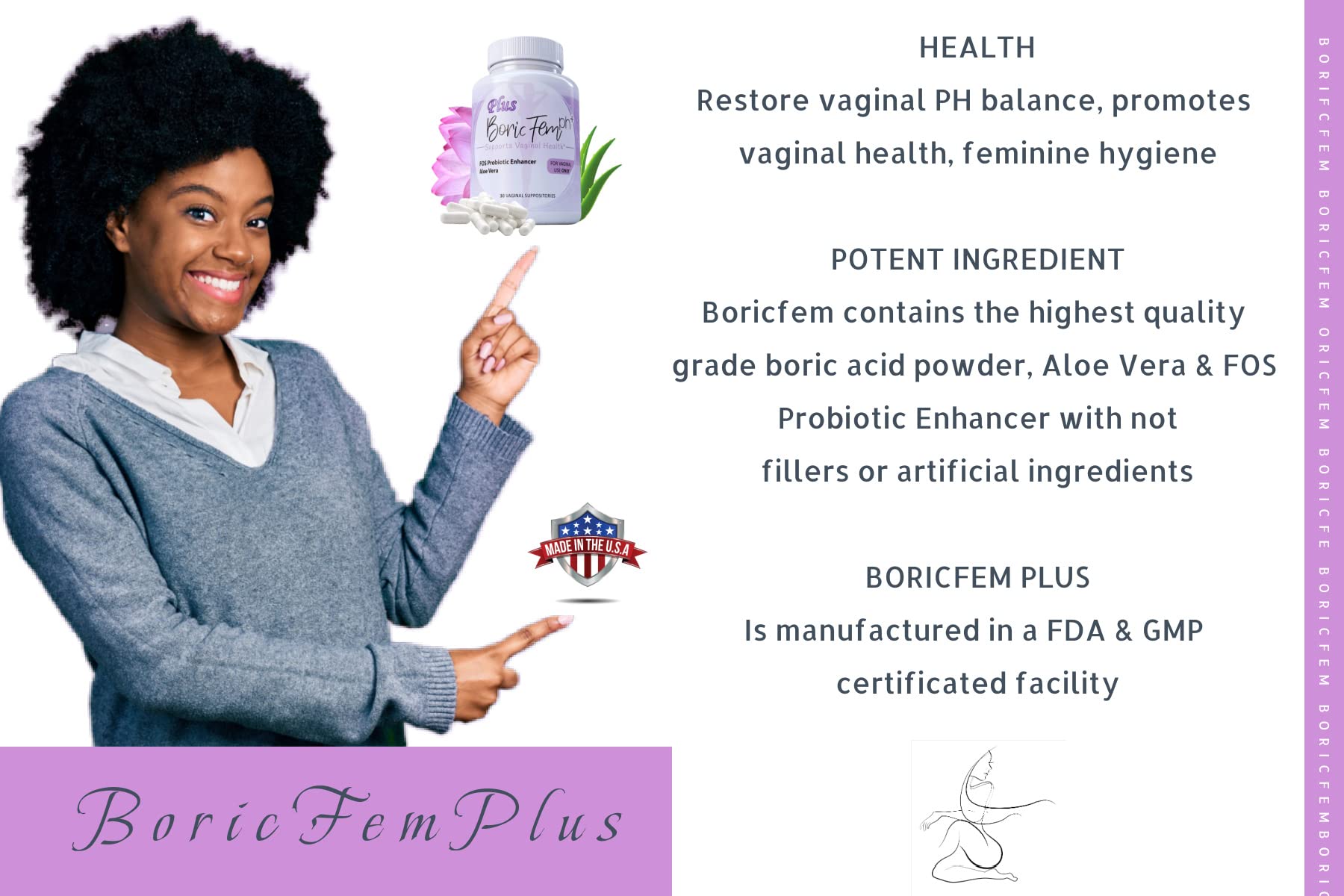 Boric Acid Vaginal Suppositories Plus Aloe Vera & FOS Probiotic Enhancer 800mg/, 30 Count All Natural N' More Au supplements