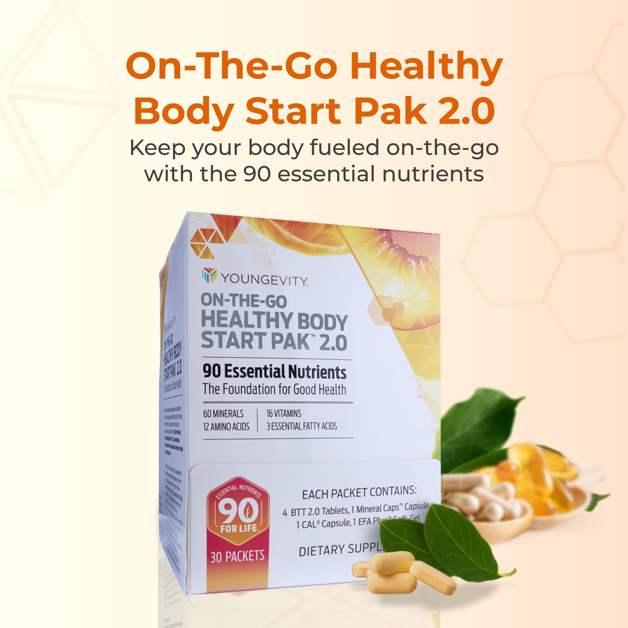 Youngevity On-The-Go Healthy Body Start Pak 2.0 - Includes Multi-Vitamins, Minerals, EFAs, & Amino Acids | 90 Essential Nutrients | 30-Day Supply Youngevity Au supplements
