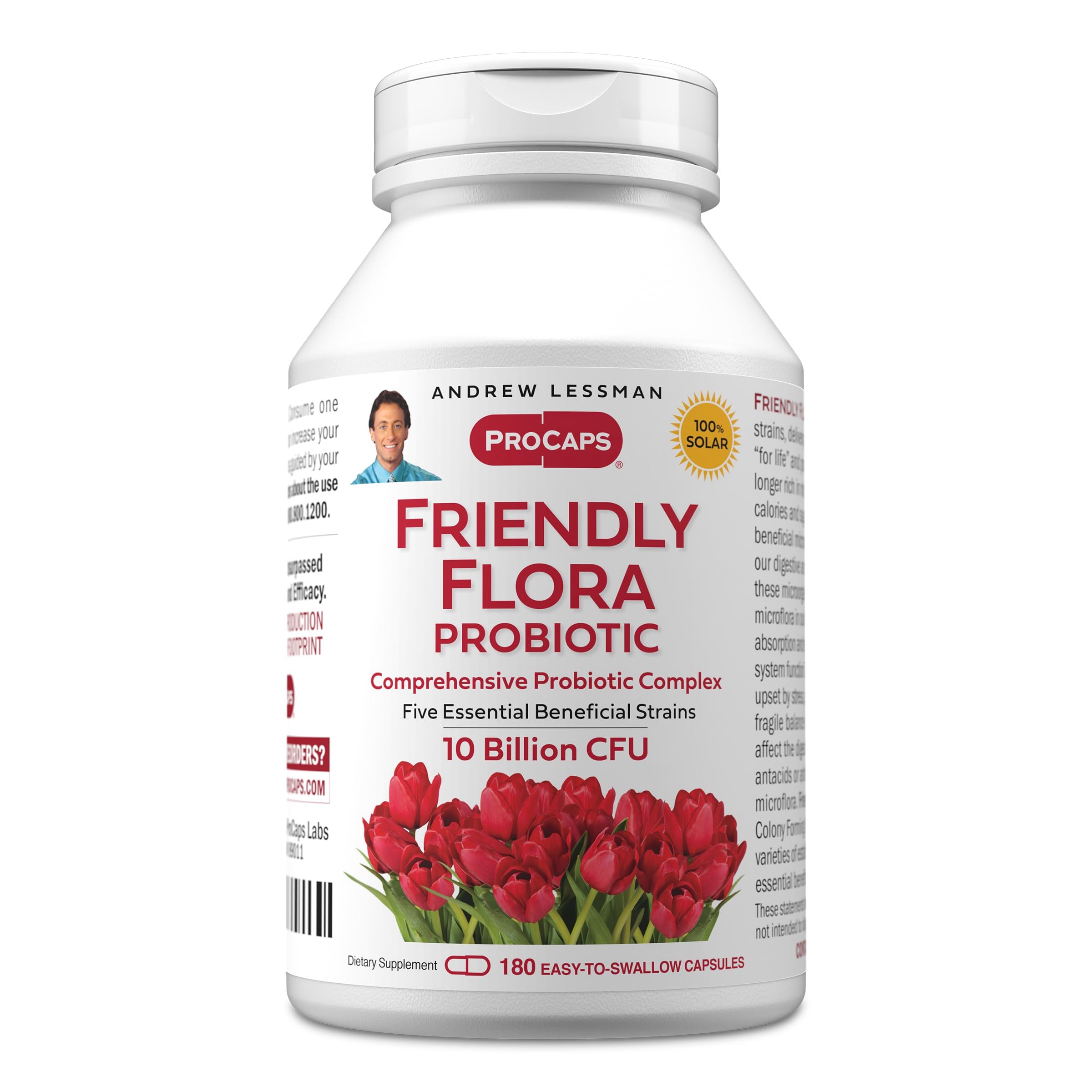 ANDREW LESSMAN Friendly Flora Probiotic 180 Capsules - 10 Billion CFU, Comprehensive Blend of Five Probiotic Strains, Powerful Immune and Digestive Support. Probiotics for Women or Men ANDREW LESSMAN Au supplements