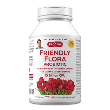 ANDREW LESSMAN Friendly Flora Probiotic 180 Capsules - 10 Billion CFU, Comprehensive Blend of Five Probiotic Strains, Powerful Immune and Digestive Support. Probiotics for Women or Men ANDREW LESSMAN Au supplements